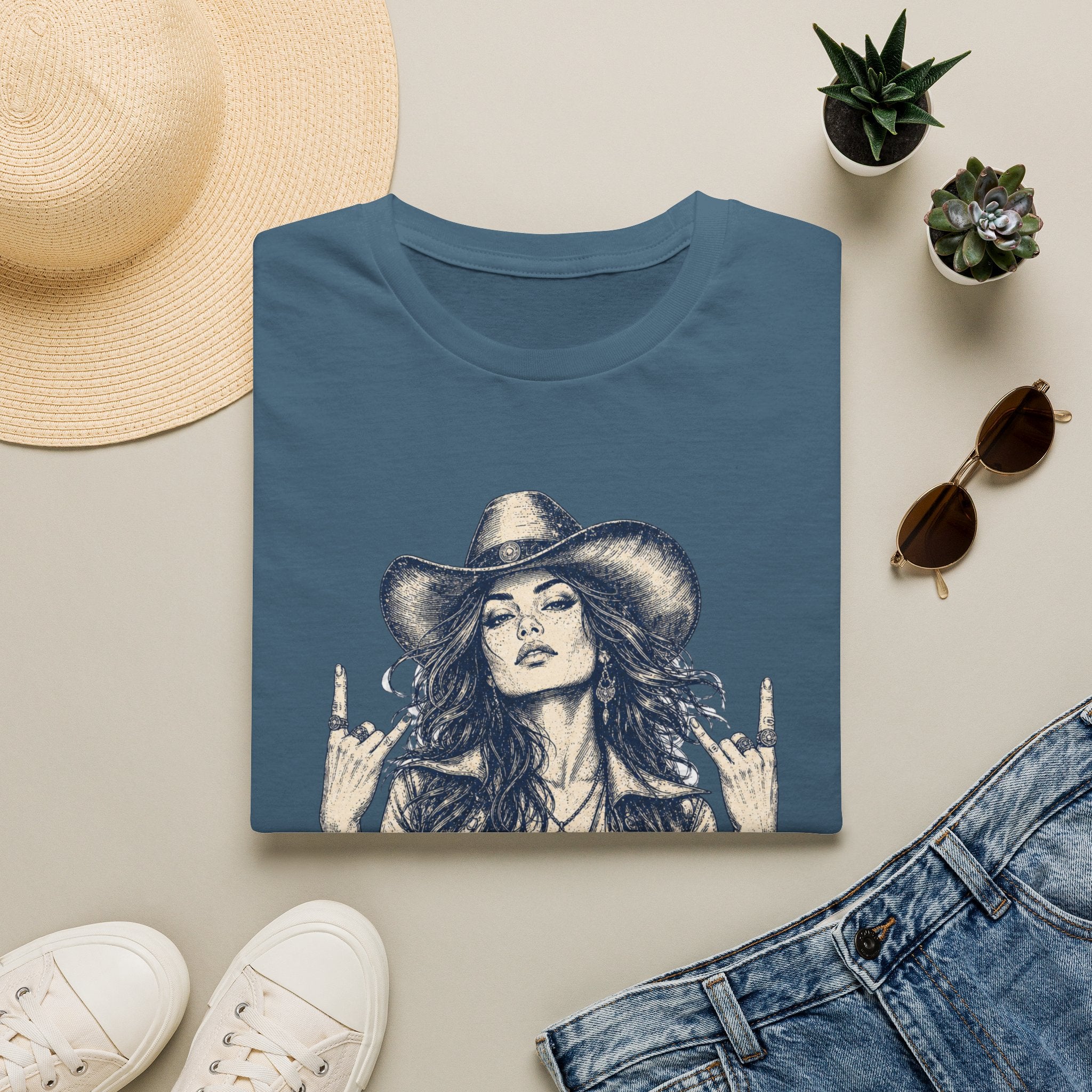 Cowgirl Rock Graphic Tee — Retro Rebel Woman Illustration