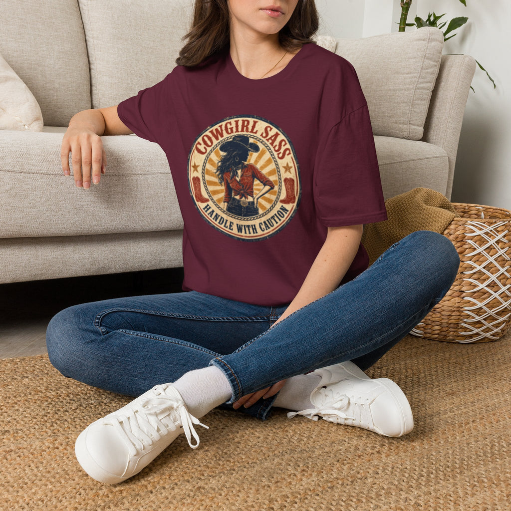 Cowgirl Sass T-Shirt — Retro Western "Handle With Caution" Graphic Tee