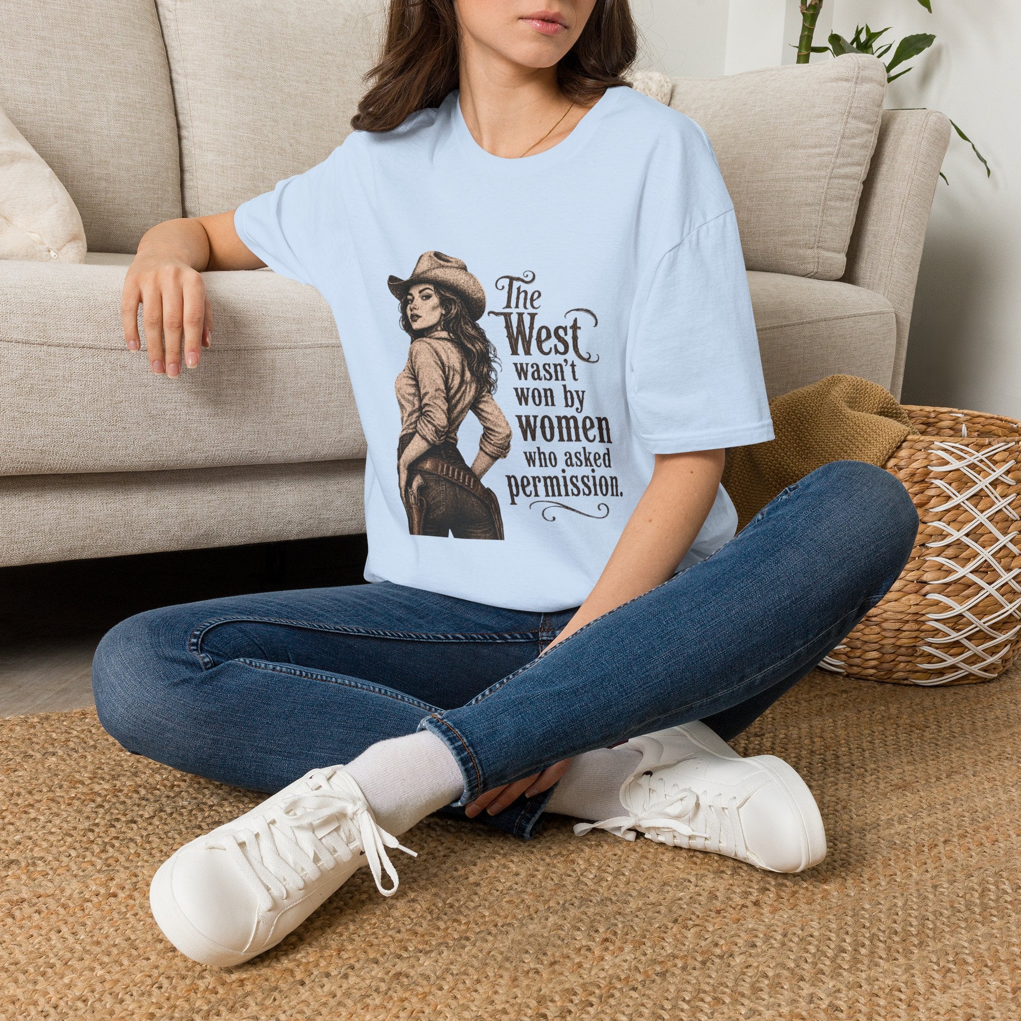 T‑Shirt — “The West Wasn’t Won by Women Who Asked Permission” Vintage Cowgirl Graphic
