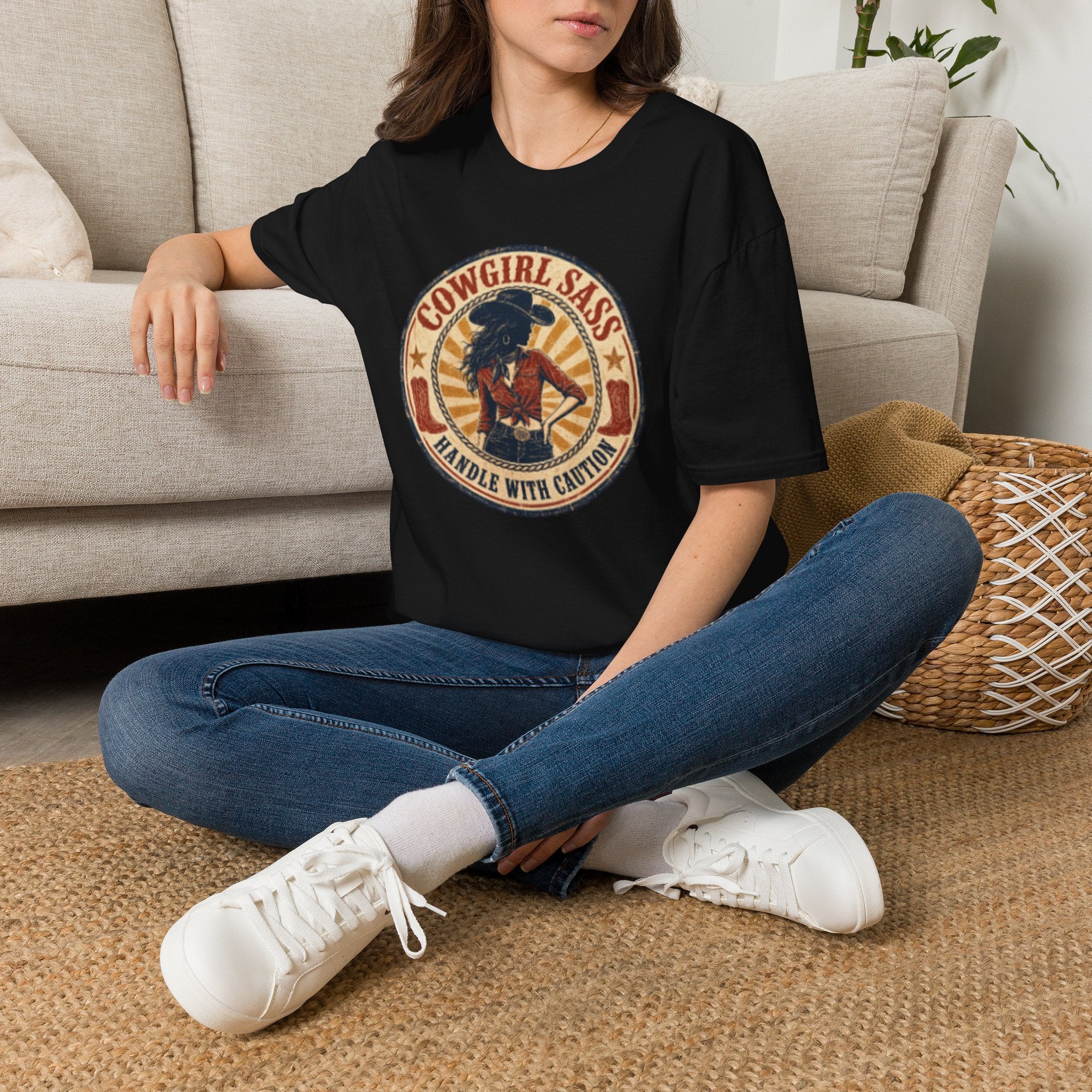 Cowgirl Sass T-Shirt — Retro Western "Handle With Caution" Graphic Tee