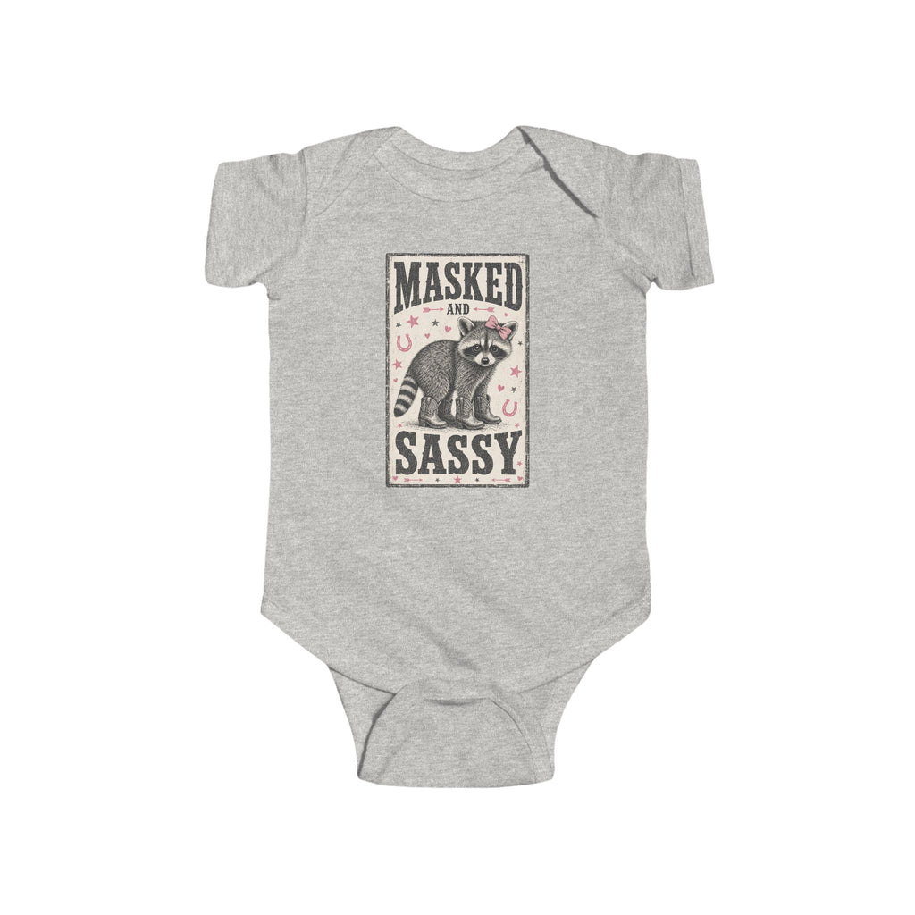 Infant Bodysuit — "Masked Not Sassy" Raccoon Baby Onesie, Cute Woodland Animal Gift