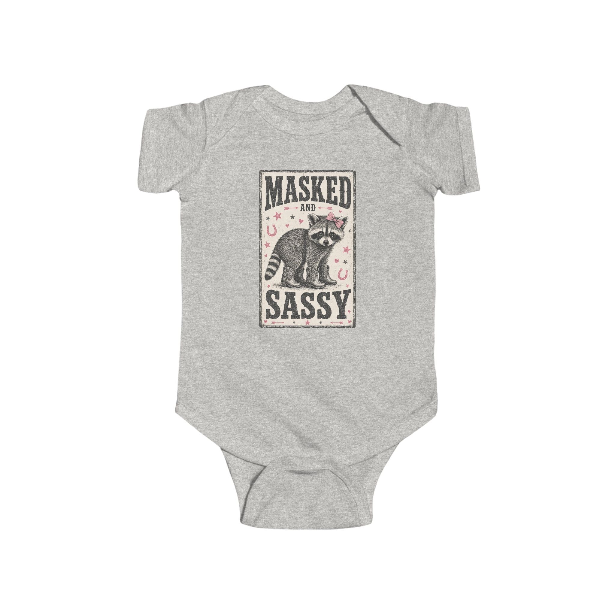 Infant Bodysuit — "Masked Not Sassy" Raccoon Baby Onesie, Cute Woodland Animal Gift