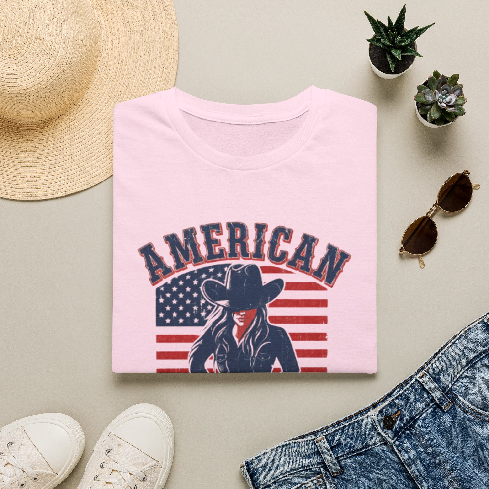 American Cowgirl T-Shirt — Vintage Flag Western Tee