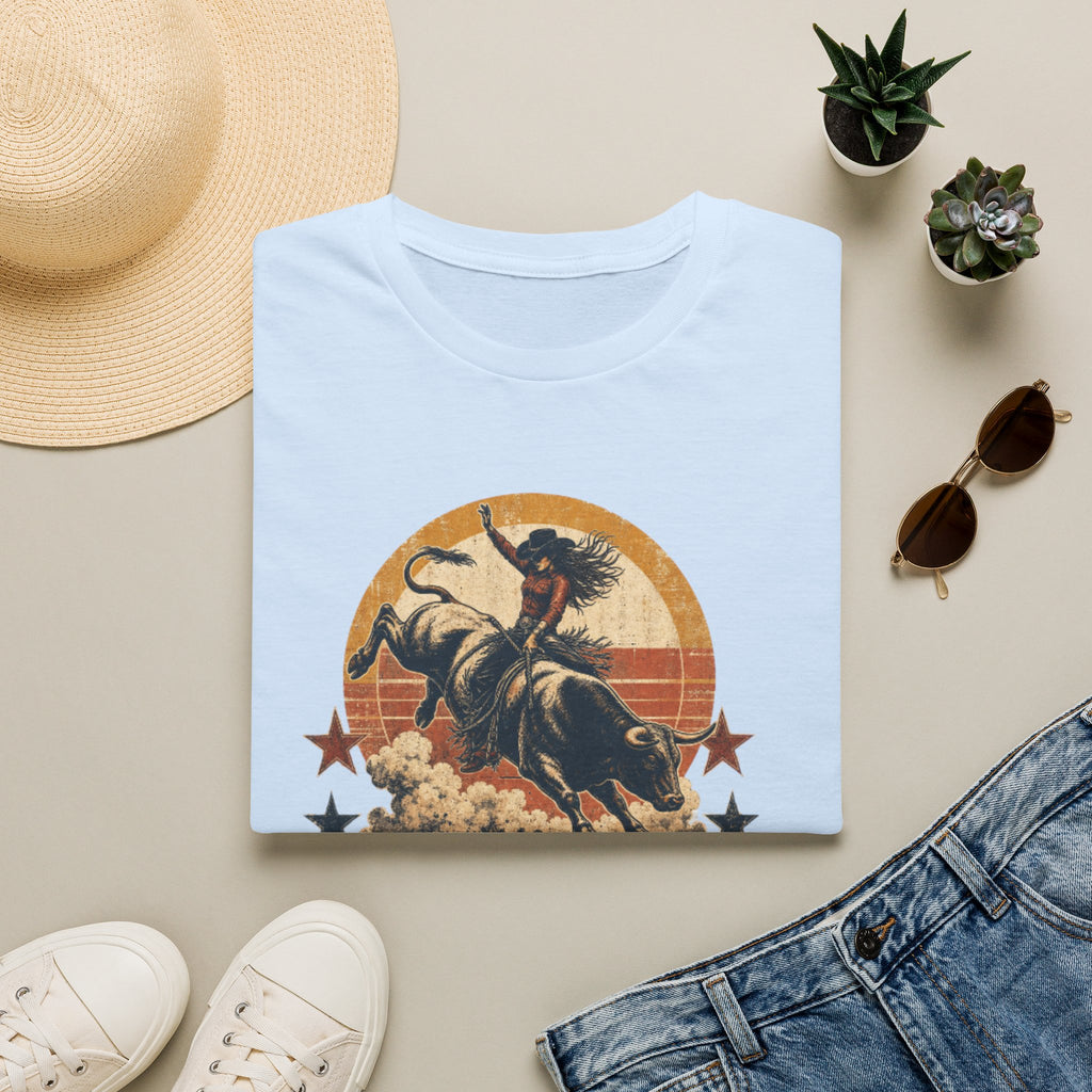 Hold On Cowgirl T-Shirt — Vintage Rodeo Bull Rider Tee