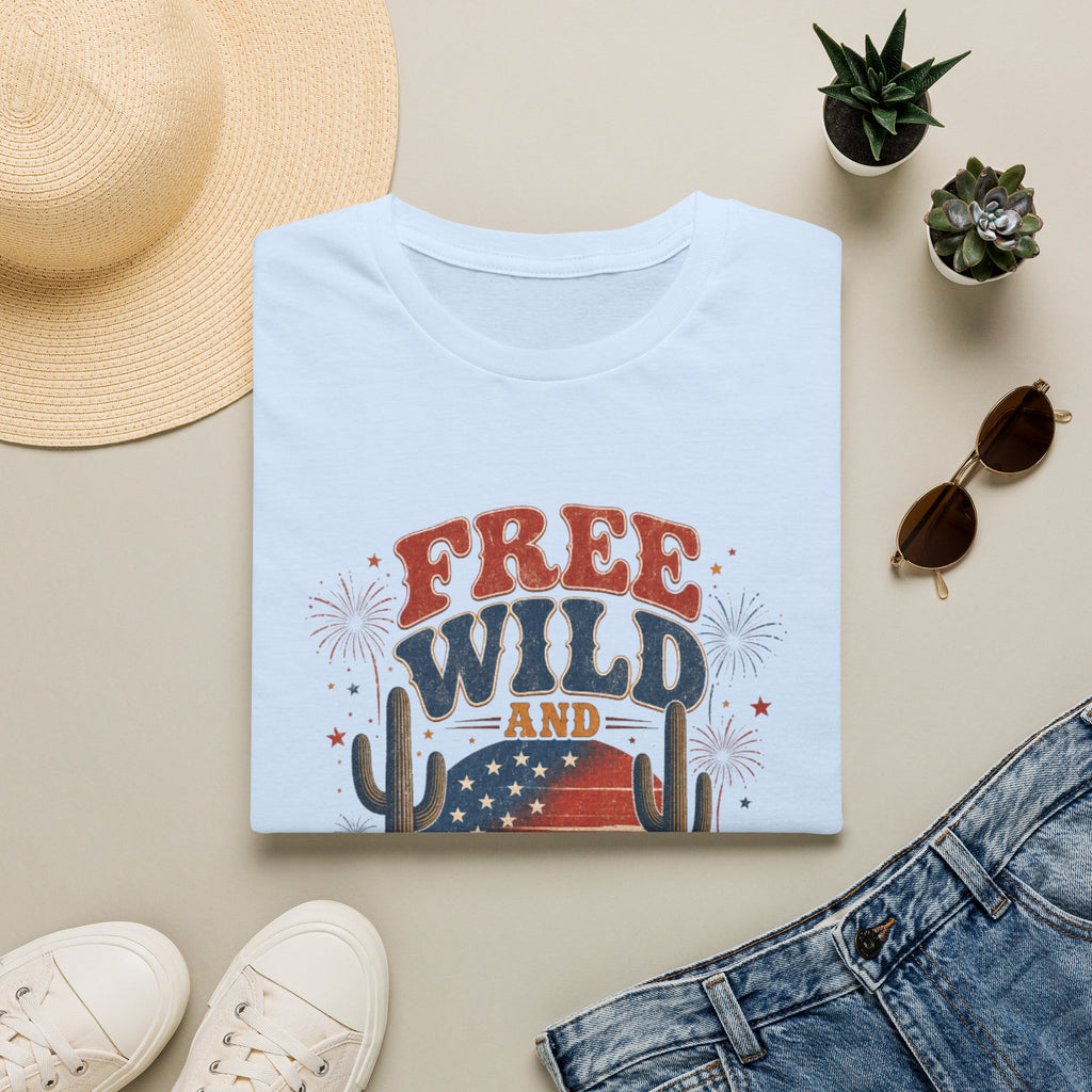 T-Shirt — "Free, Wild and American" Patriotic Western Graphic Tee