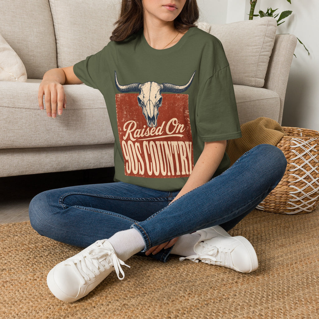 Raised On SOS Country T‑Shirt — Vintage Steer Skull Western Tee