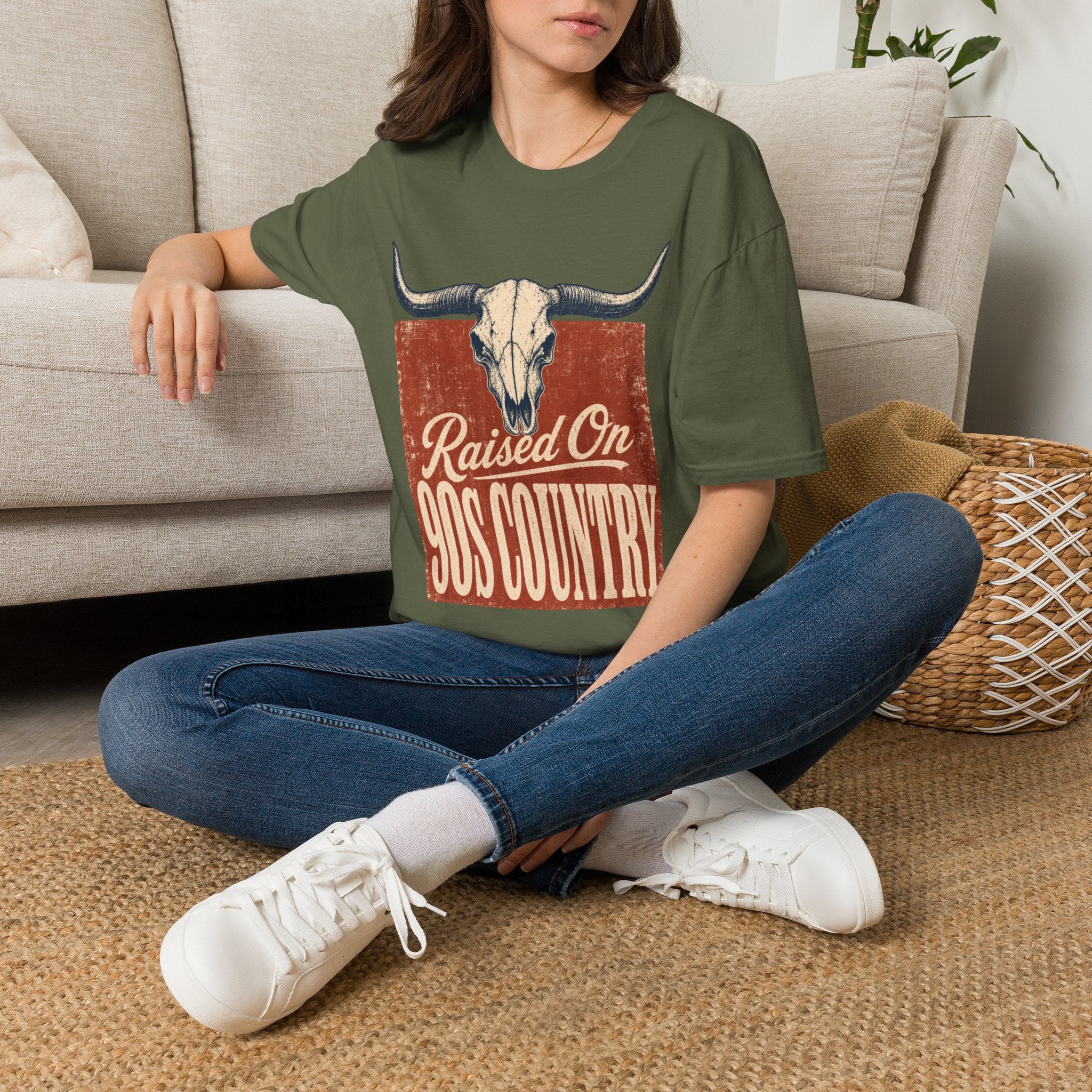 Raised On SOS Country T‑Shirt — Vintage Steer Skull Western Tee