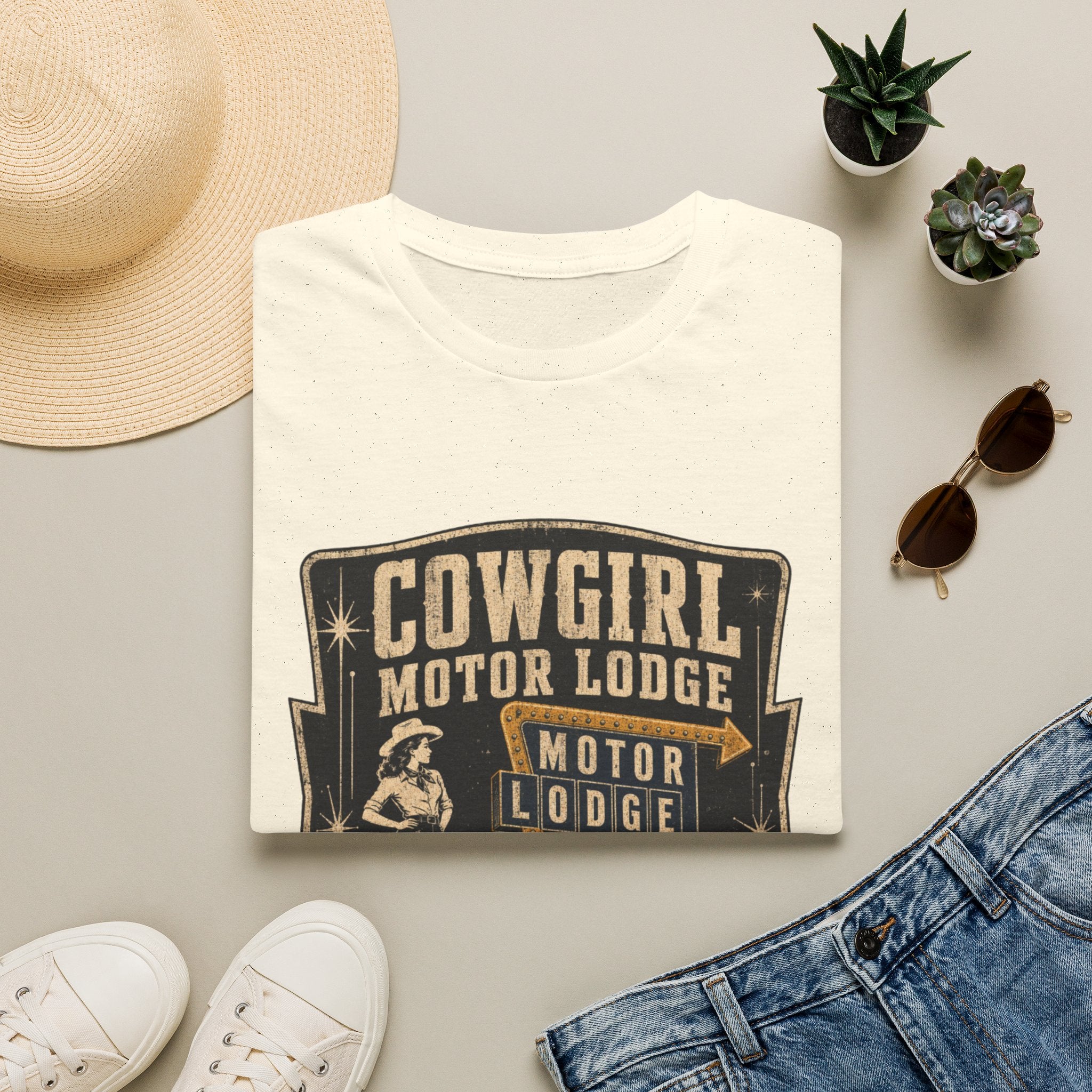 Cowgirl Motor Lodge Vintage Graphic T‑Shirt — Retro Western Travel Tee
