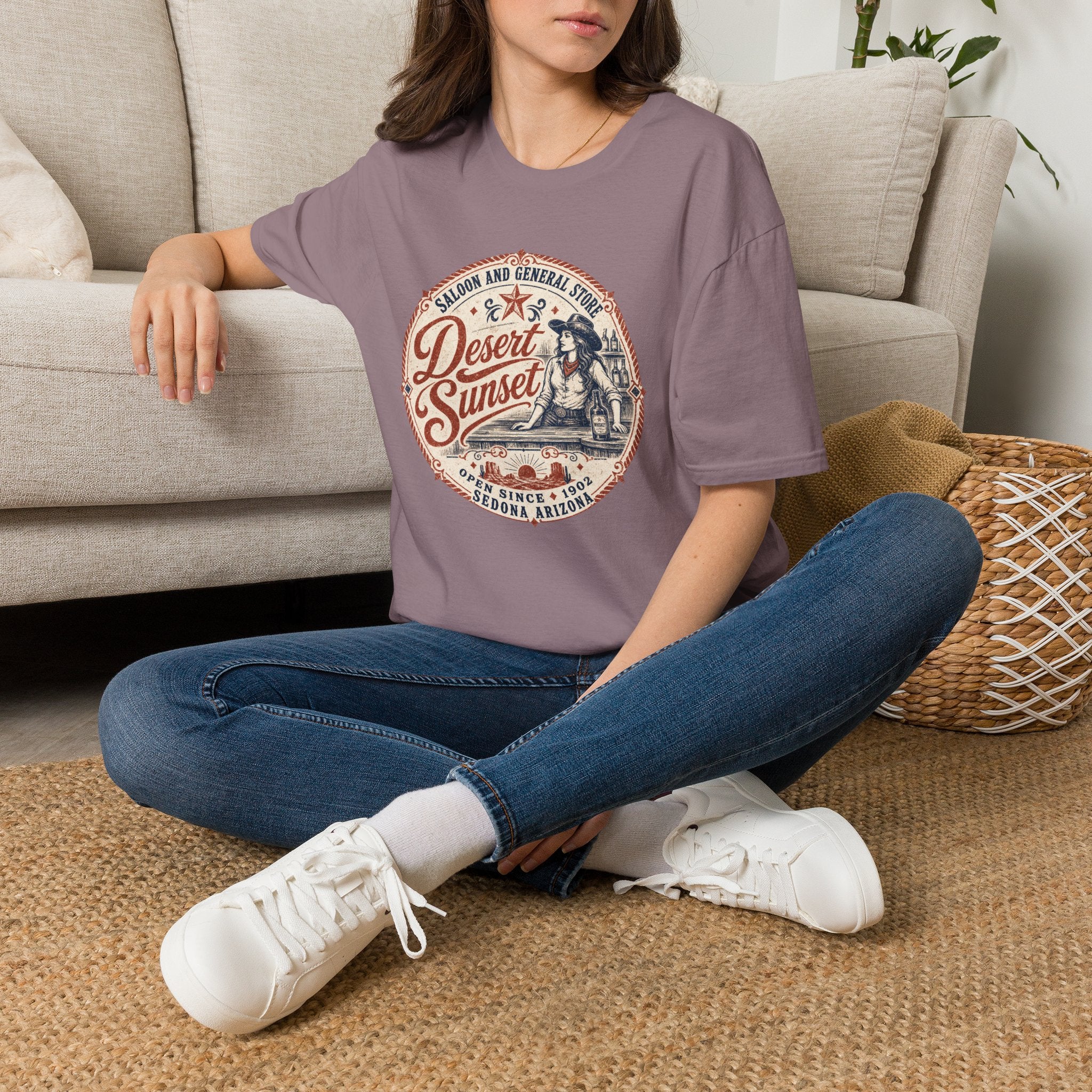 Desert Sunset Saloon T-Shirt — Vintage Western Cowgirl Graphic Tee