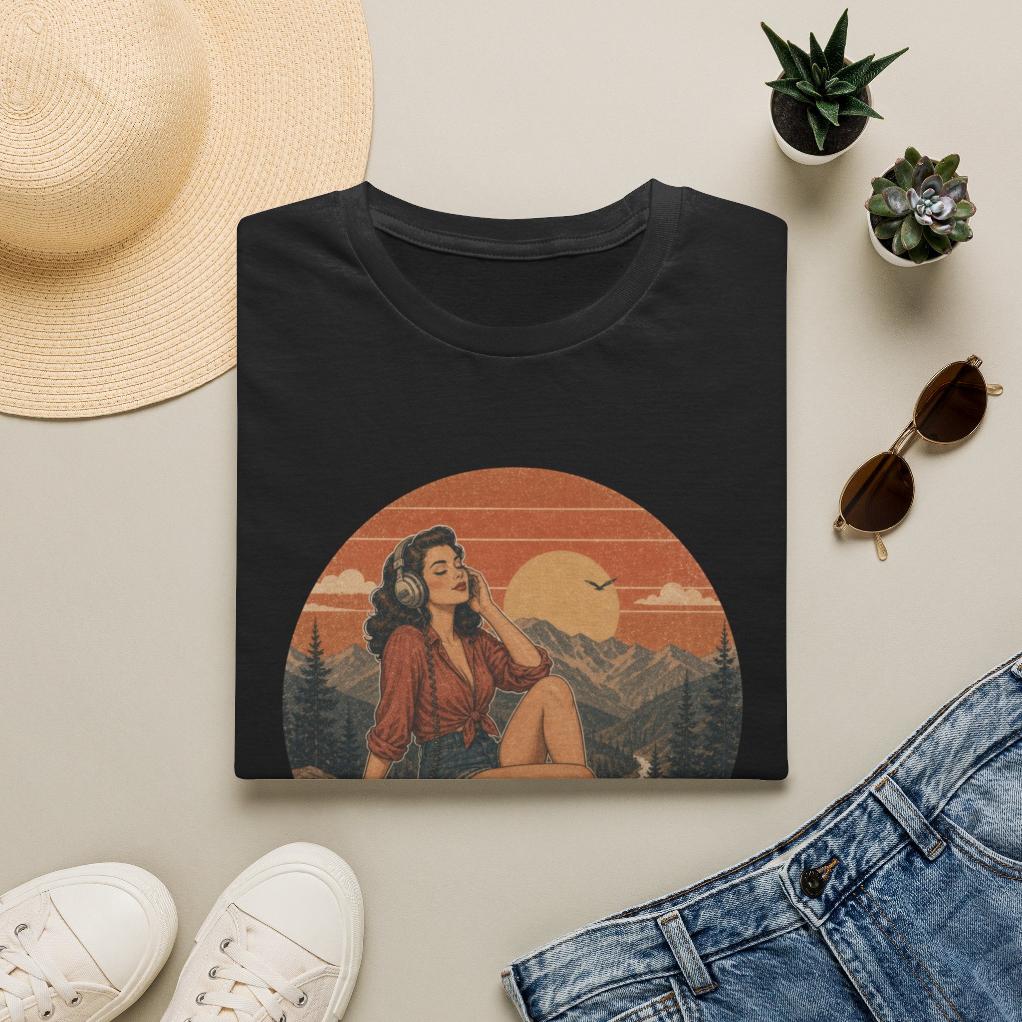 Retro Pin-Up 'Lost in Music' T-Shirt — Vintage Sunset Music Tee