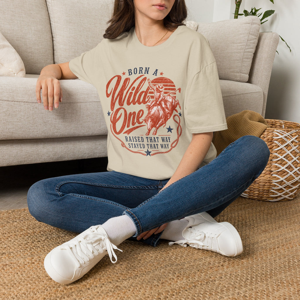 Born a Wild One T‑Shirt — Retro Rodeo Cowboy Graphic Tee