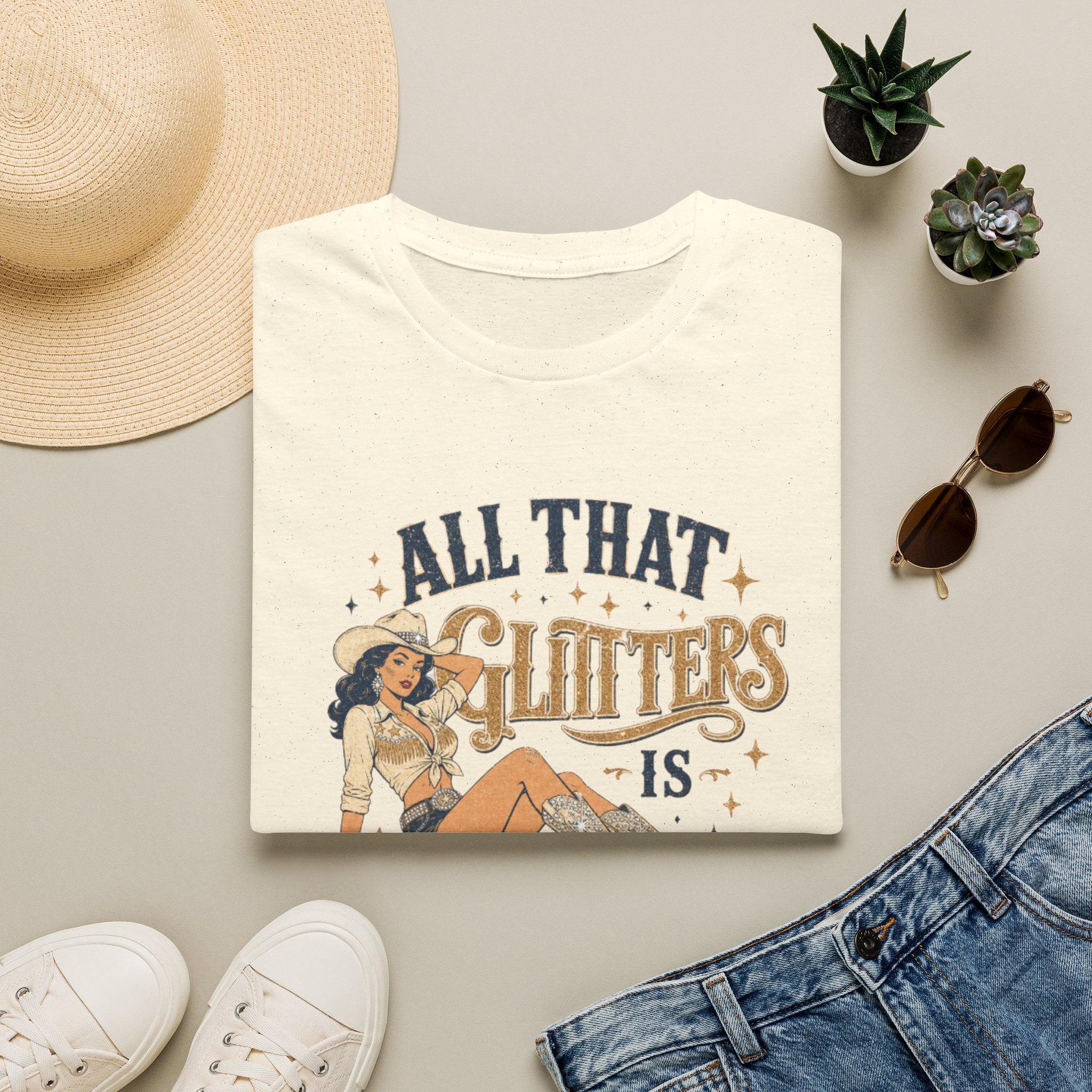 All That Glitters Is Cowgirl T-Shirt — Vintage Western Cowgirl Graphic Tee