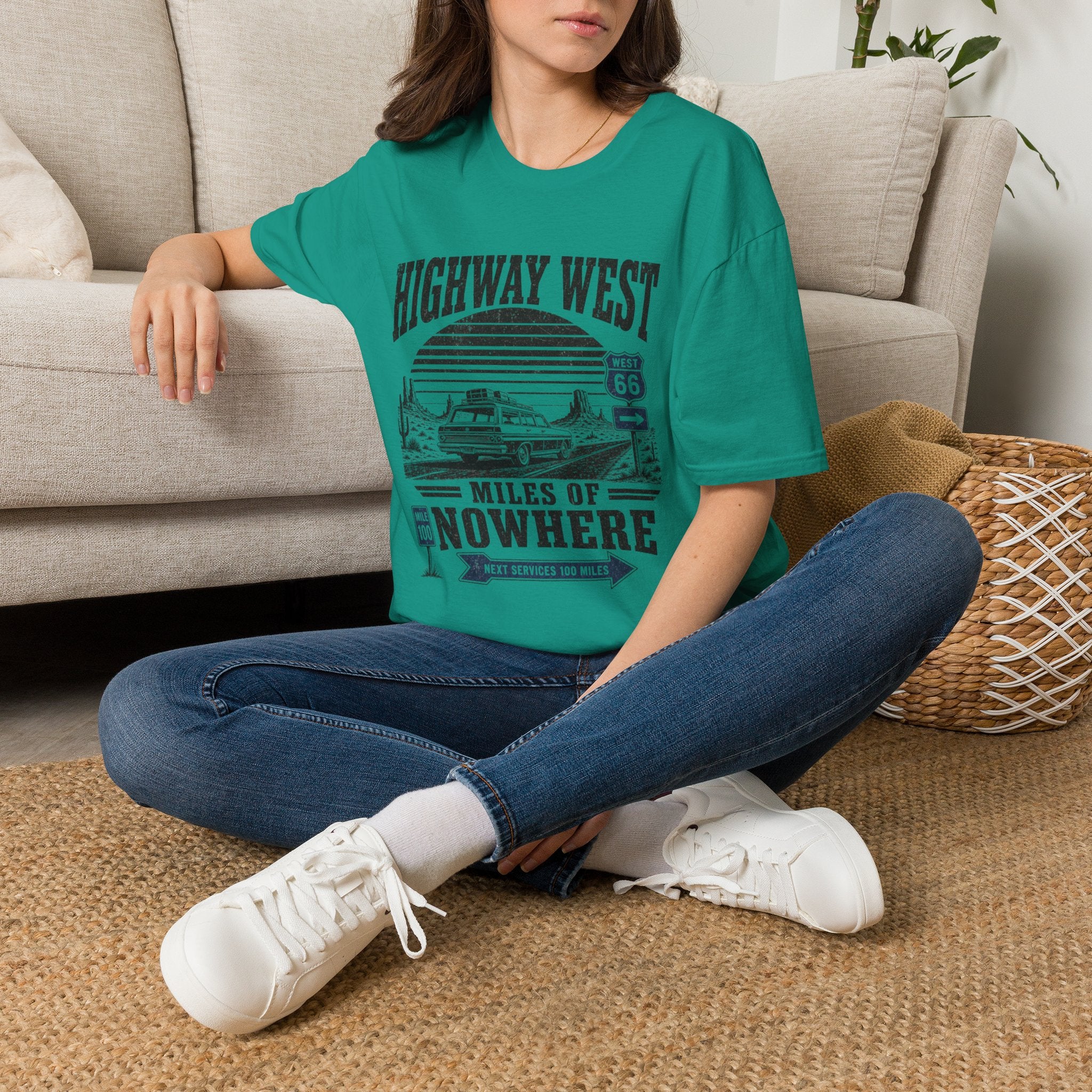 Highway West T-Shirt — 'Miles of Nowhere' Vintage Route 66 Road Trip Tee