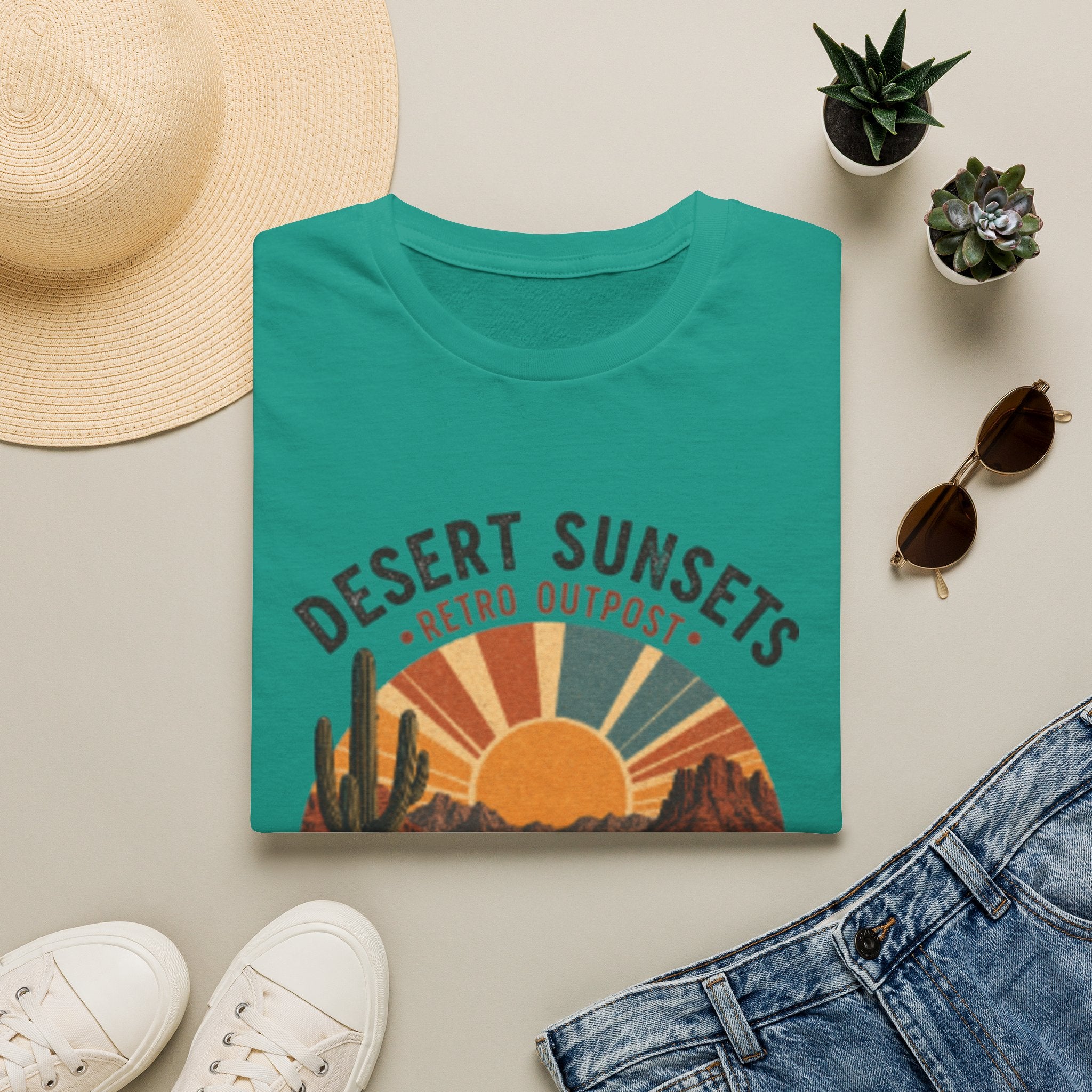 Desert Sunsets T-Shirt — Retro Outpost 'Roam Far • Stay Wild' Graphic Tee
