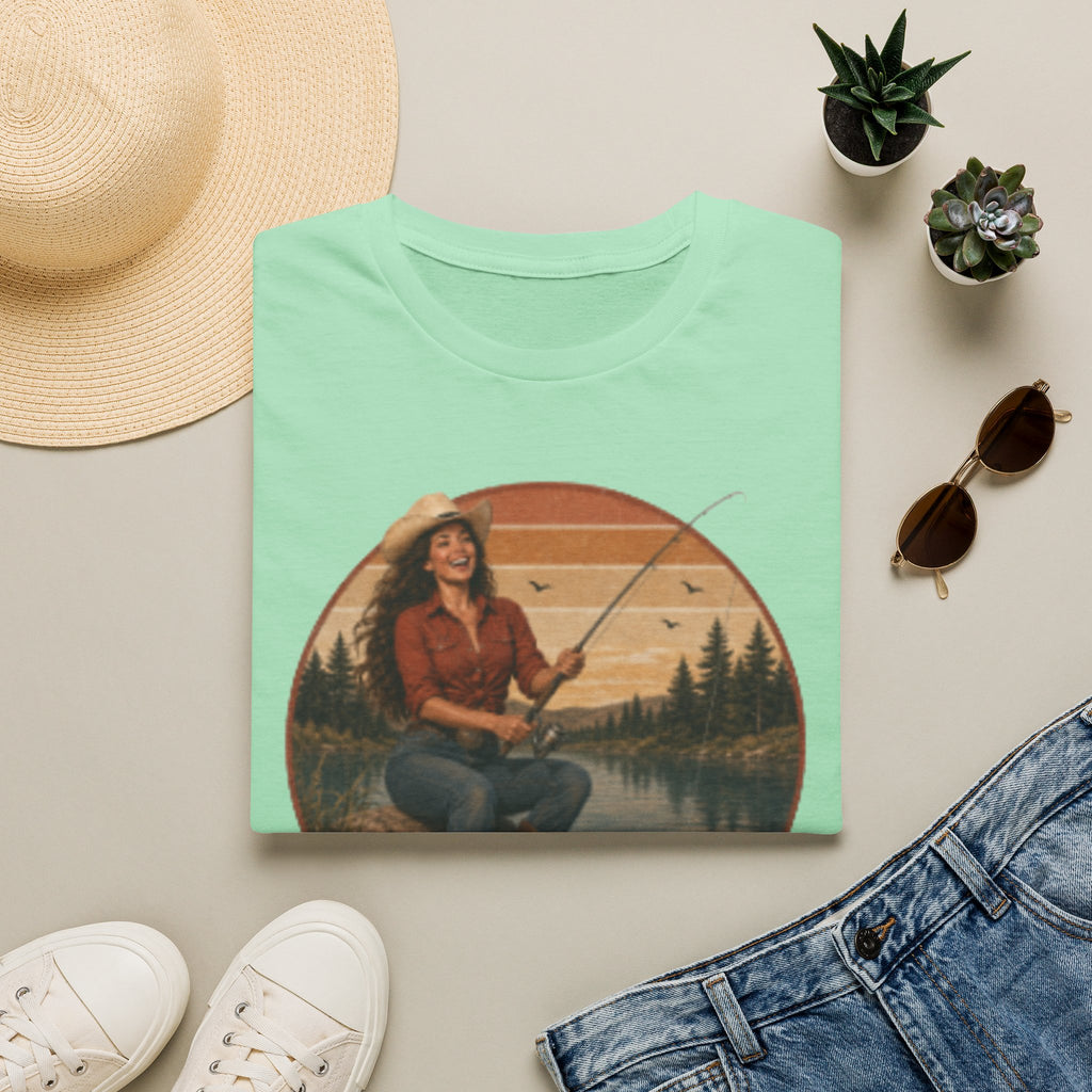 Fishing Graphic T‑Shirt — "Hook Em" Retro Outdoorswoman Tee
