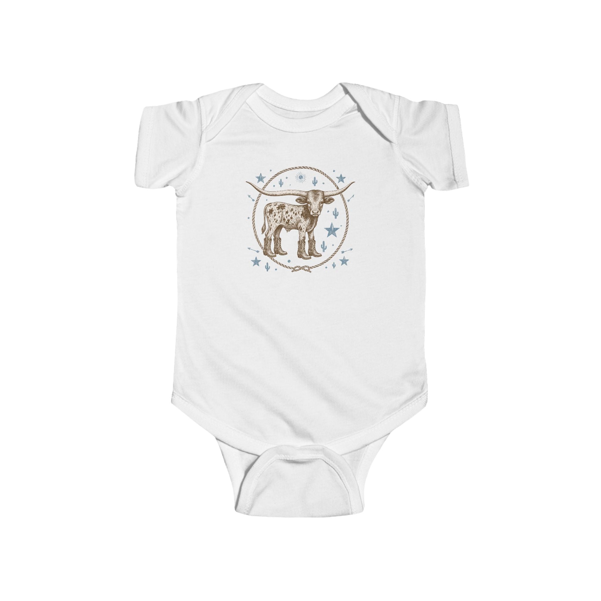 Cute Longhorn Calf Infant Bodysuit — Western Baby Onesie with Star Medallion