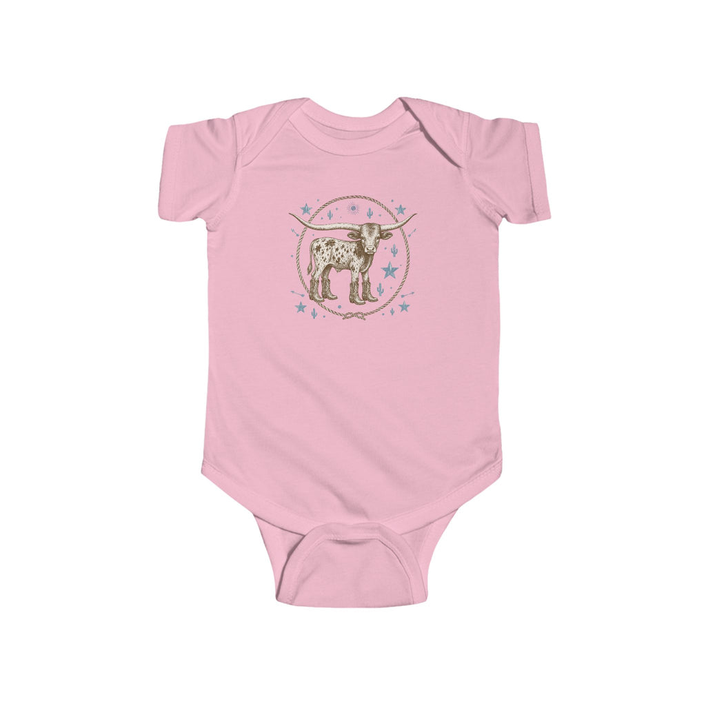 Cute Longhorn Calf Infant Bodysuit — Western Baby Onesie with Star Medallion