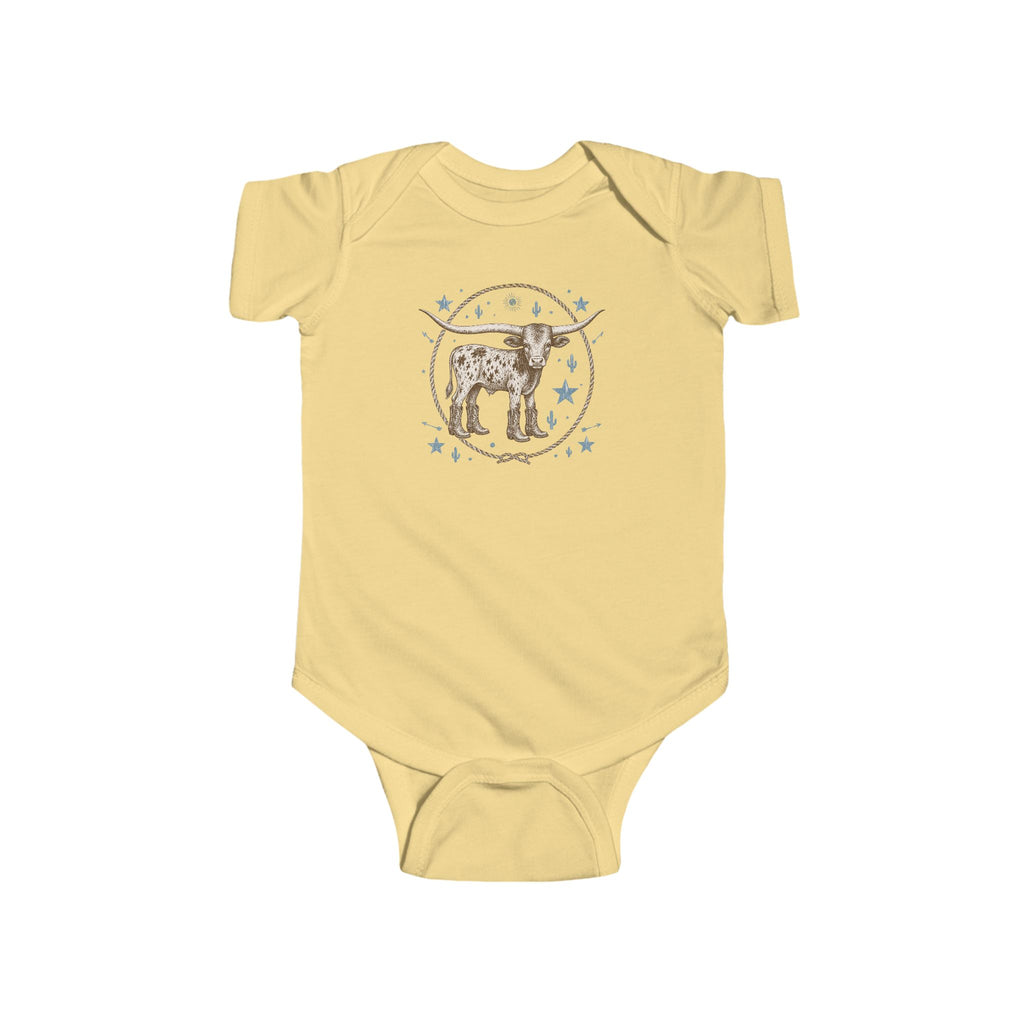 Cute Longhorn Calf Infant Bodysuit — Western Baby Onesie with Star Medallion
