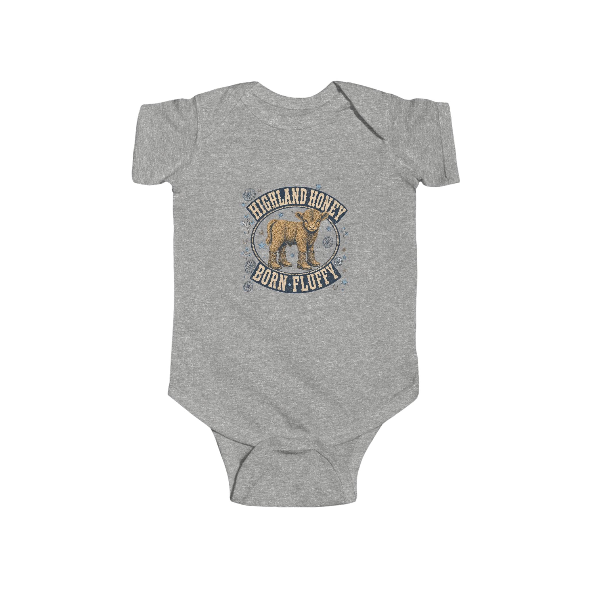 Infant Bodysuit – 'YeeHaw in Training' Western Baby Romper with Highland Heifer Graphic