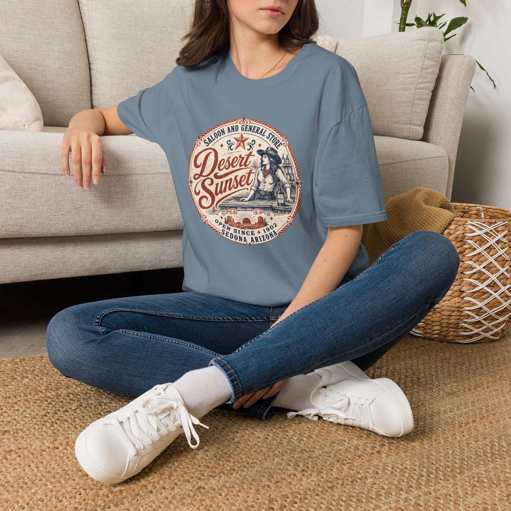 Desert Sunset Saloon T-Shirt — Vintage Western Cowgirl Graphic Tee