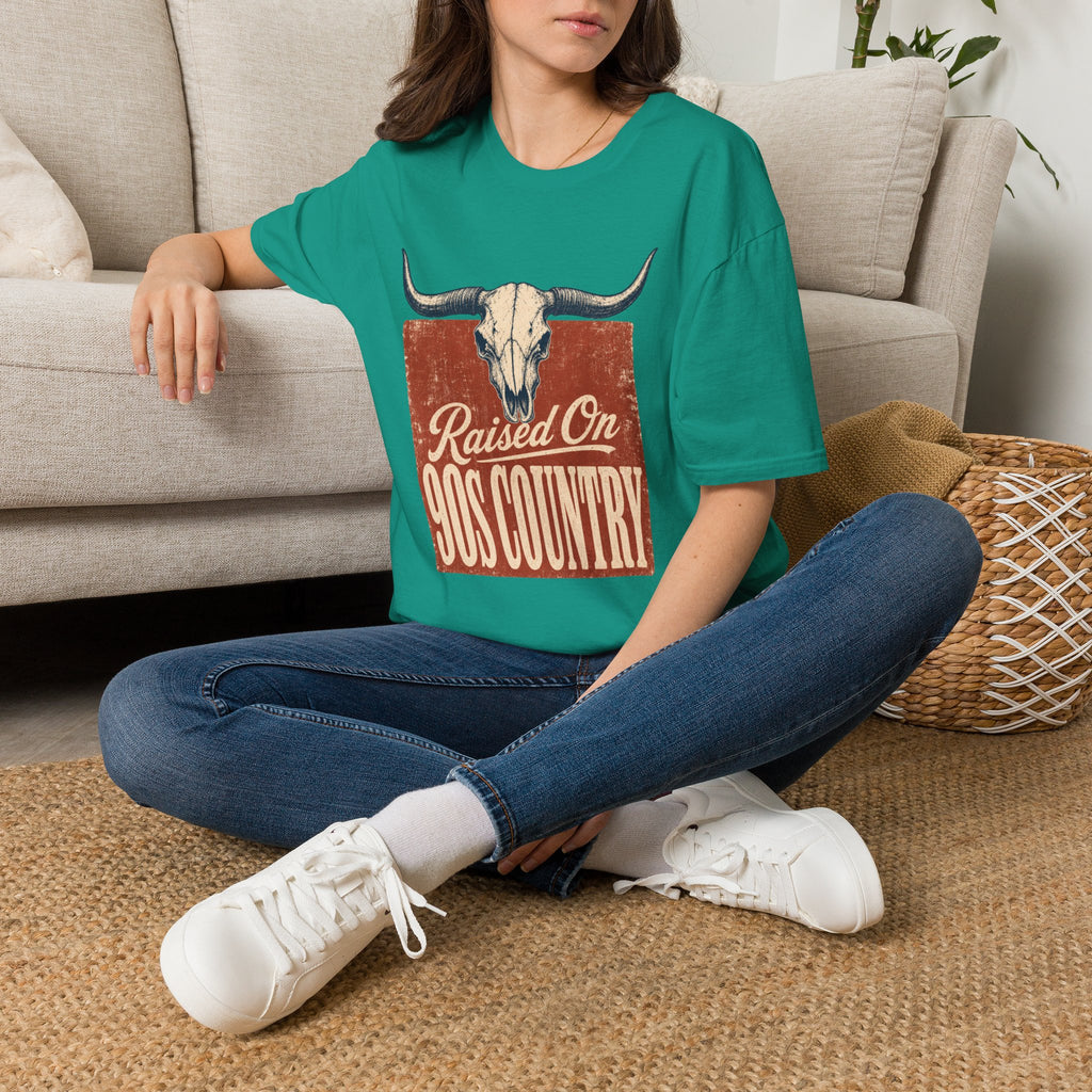 Raised On God’s Country T-Shirt — Western Longhorn Skull Tee