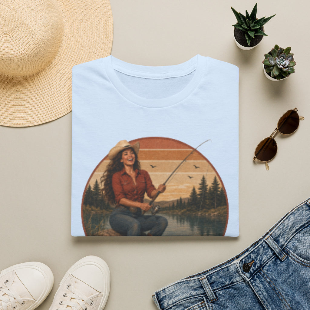 Fishing Graphic T‑Shirt — "Hook Em" Retro Outdoorswoman Tee