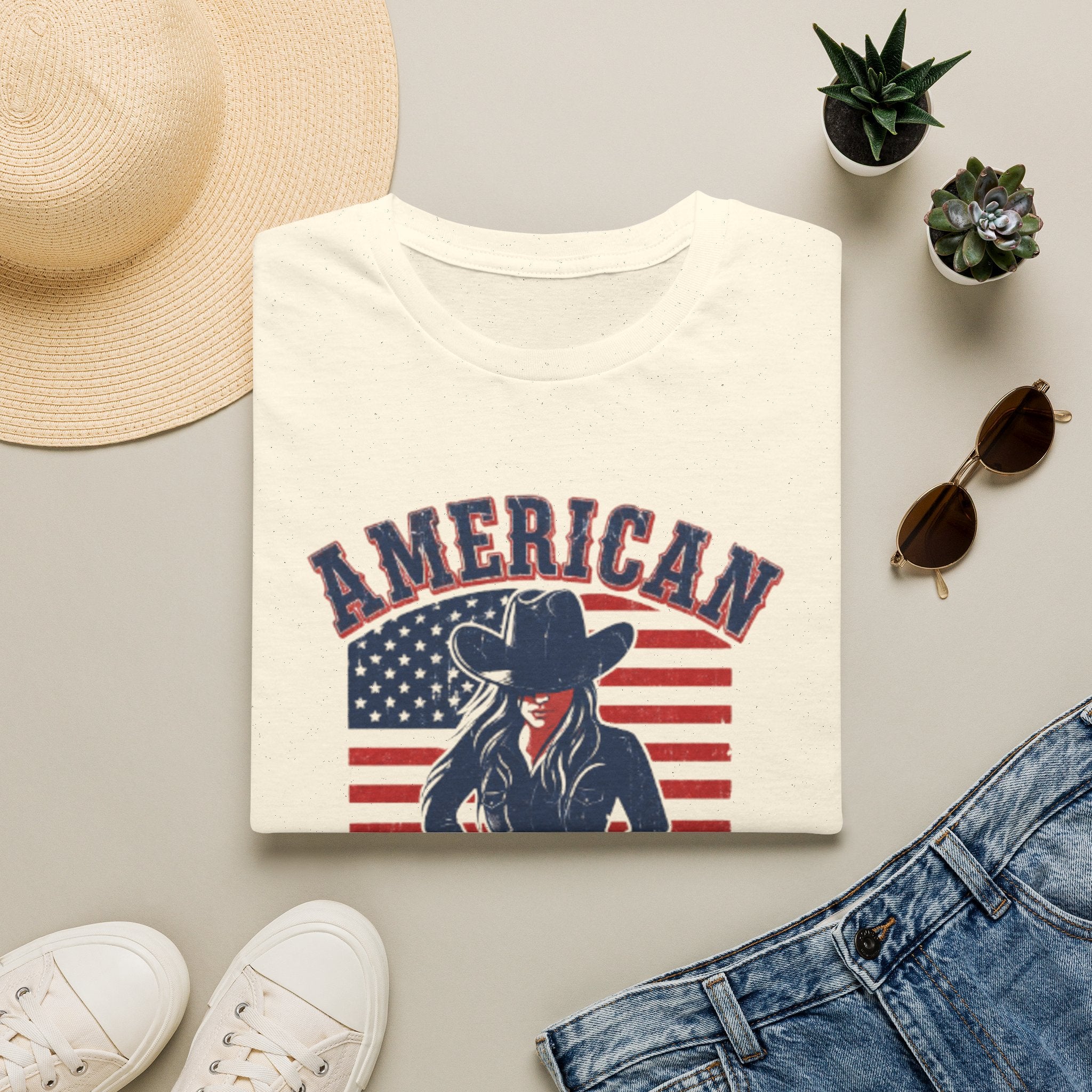 American Cowgirl T-Shirt — Vintage Flag Western Tee