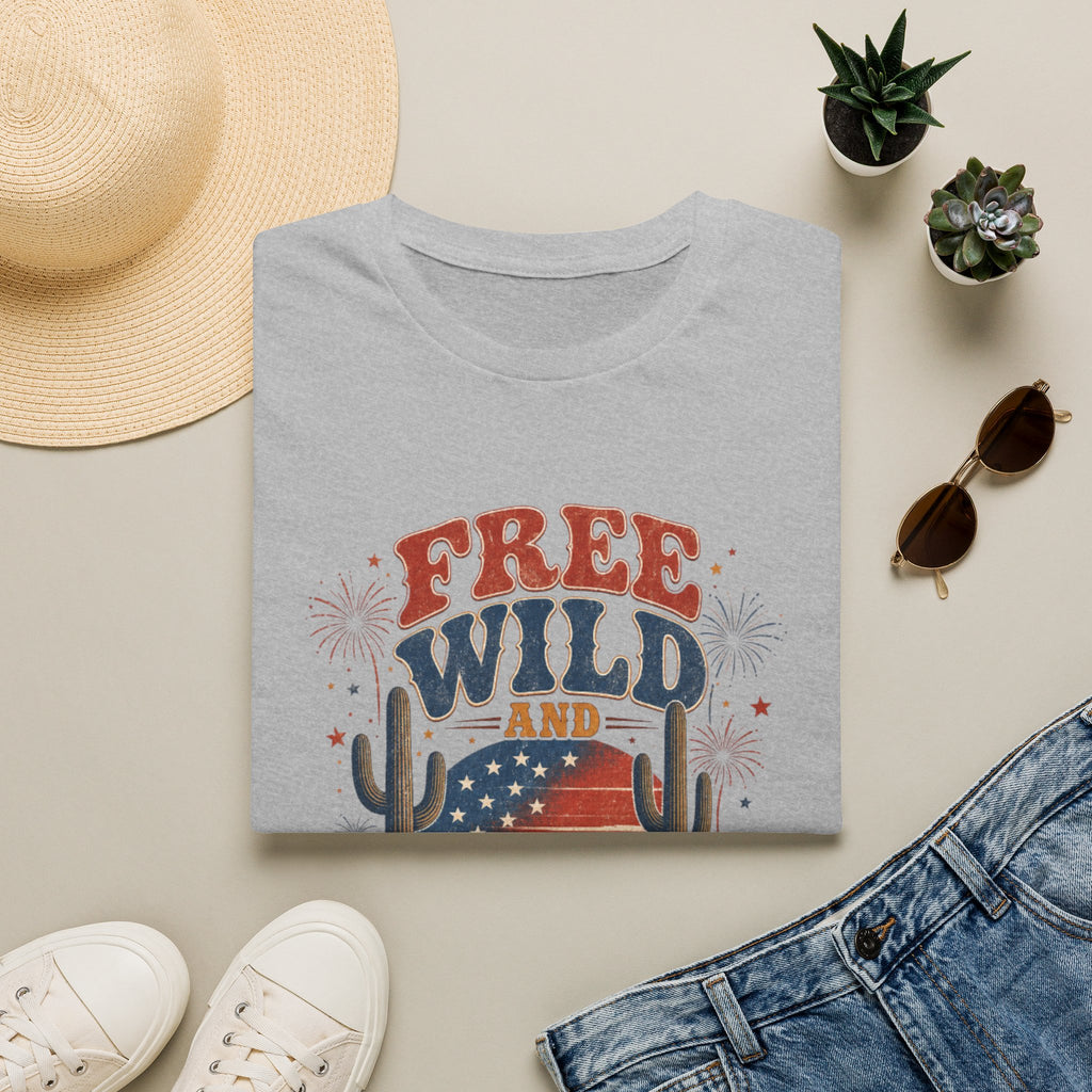 T-Shirt — "Free, Wild and American" Patriotic Western Graphic Tee