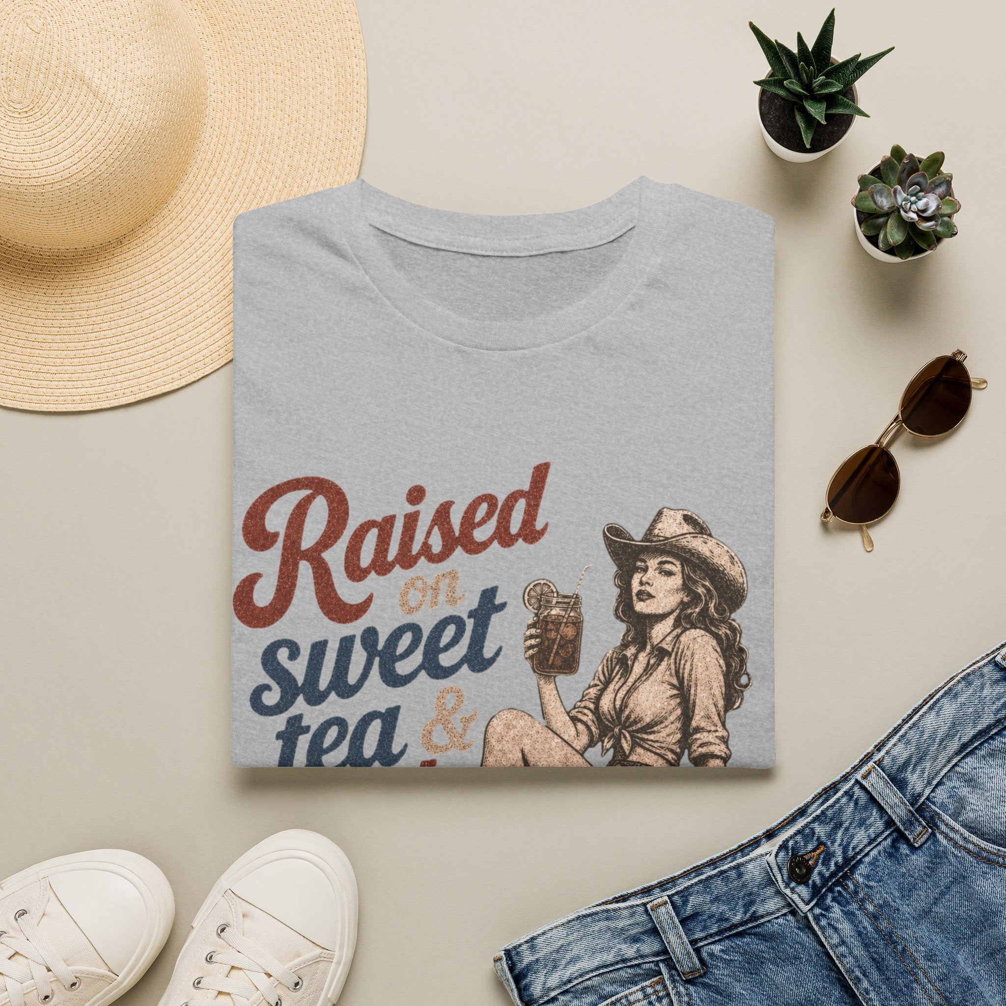 Raised on Sweet Tea & Bad Decisions T-Shirt — Southern Cowgirl Retro Graphic Tee