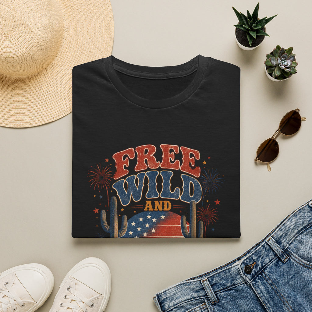 T-Shirt — "Free, Wild and American" Patriotic Western Graphic Tee