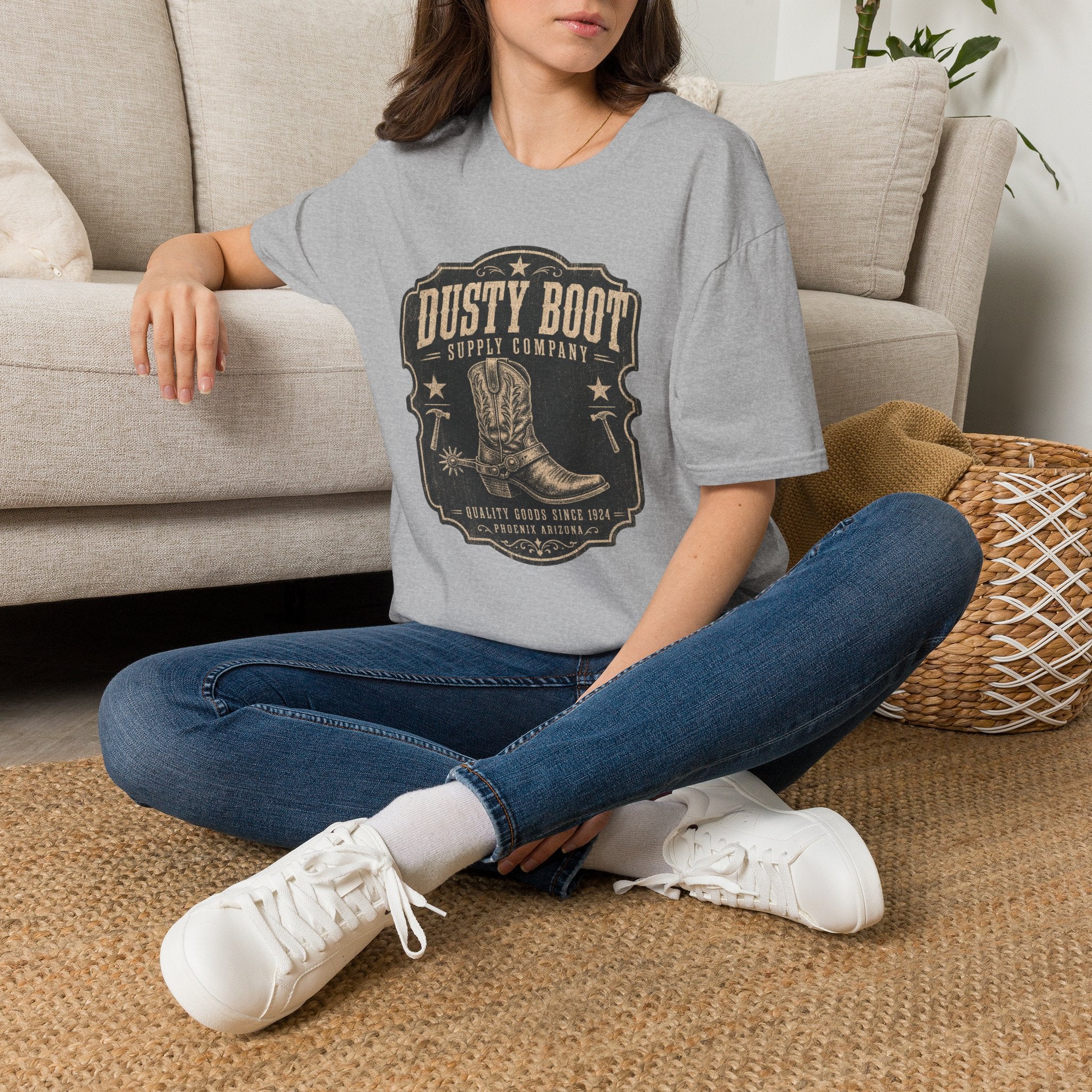Dusty Boot Supply Company Vintage Western T‑Shirt — Cowboy Boot Graphic Tee