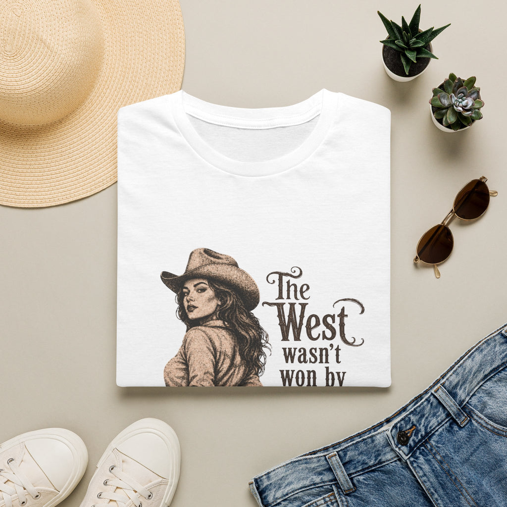 T‑Shirt — “The West Wasn’t Won by Women Who Asked Permission” Vintage Cowgirl Graphic