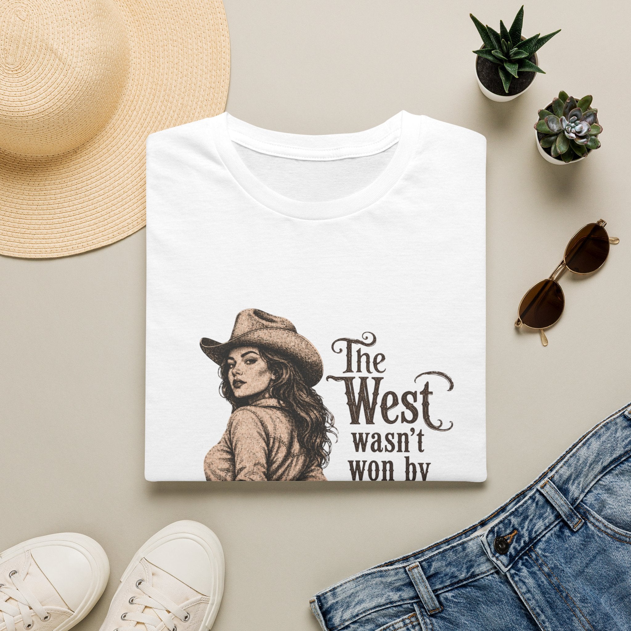 T‑Shirt — “The West Wasn’t Won by Women Who Asked Permission” Vintage Cowgirl Graphic
