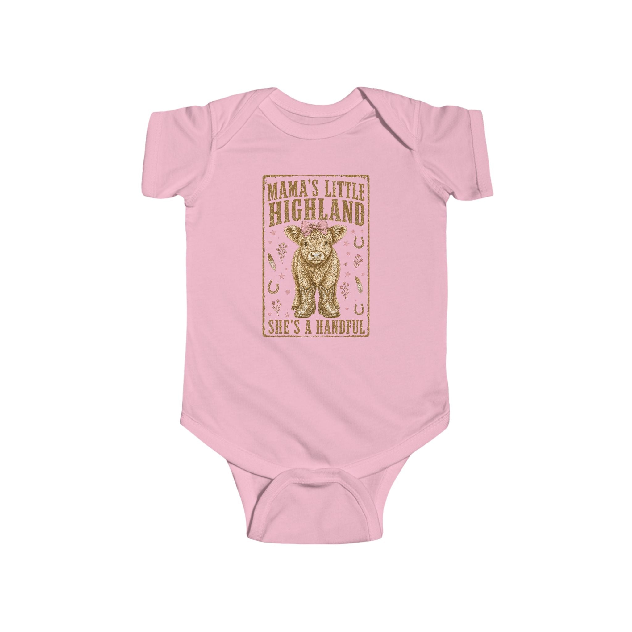 Mama’s Little Highland Baby Bodysuit — “She’s a Handful” Cute Highland Cow Infant Onesie