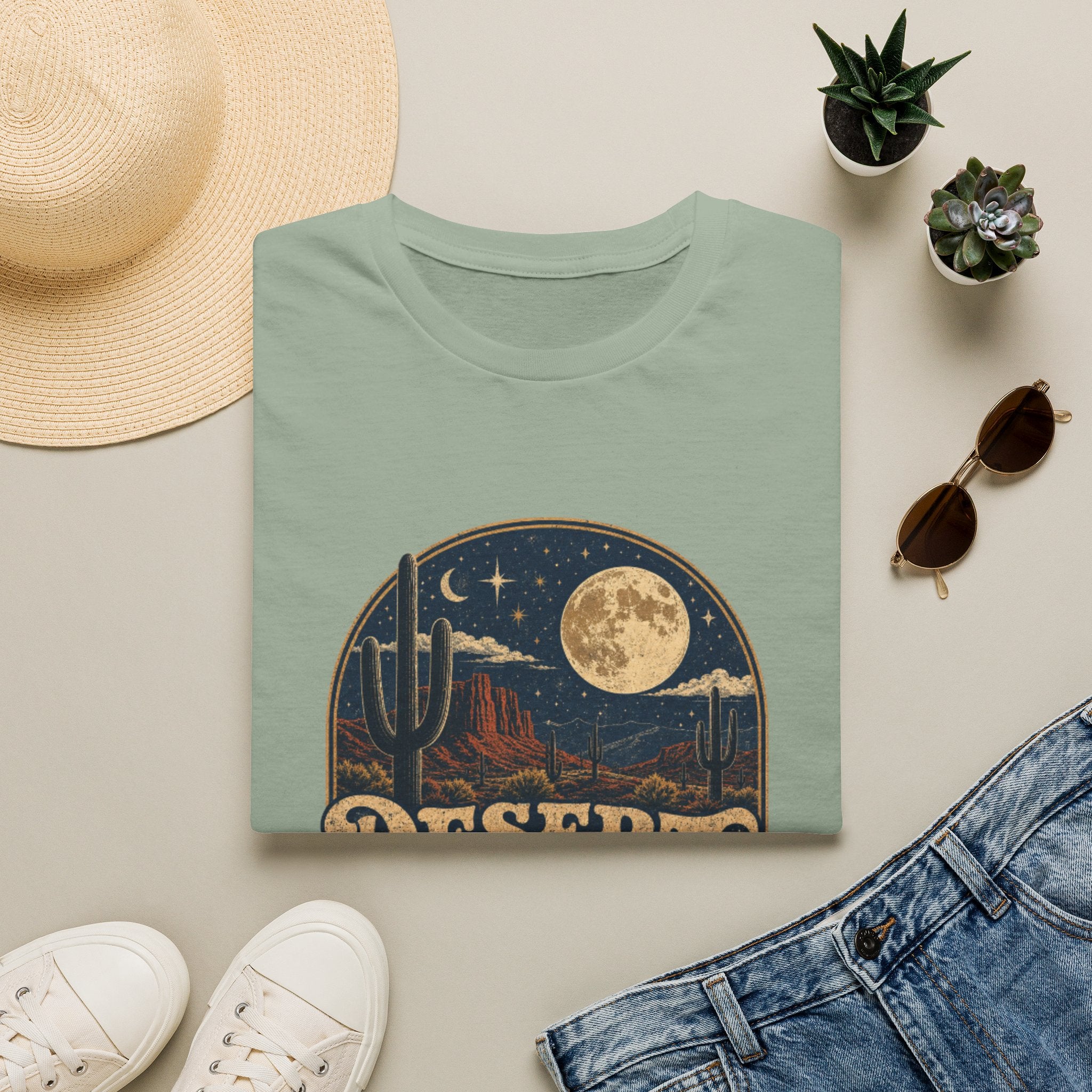 Desert Nights Graphic T-Shirt — “Desert Nights & Lights” Retro Moonlit Cactus Tee