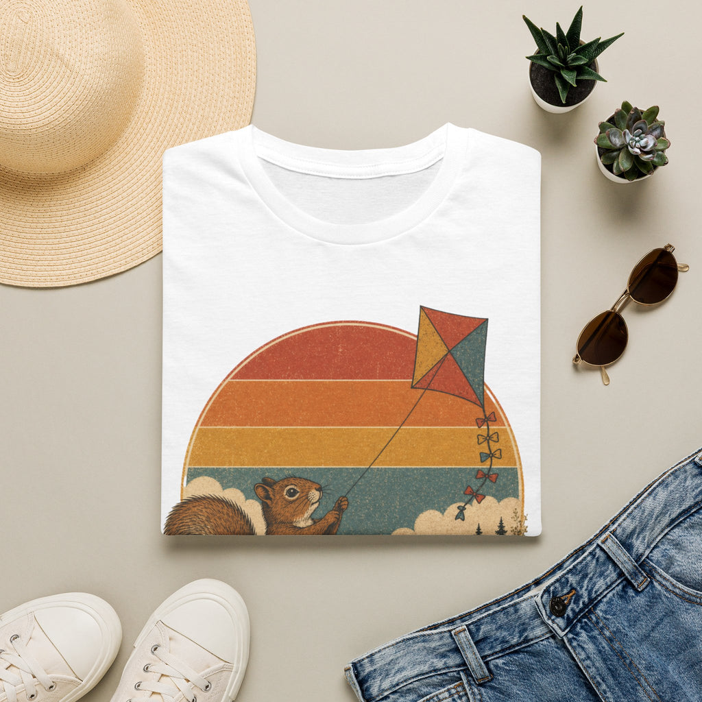 Retro Squirrel Kite T-Shirt — Vintage Sunset Nature Tee