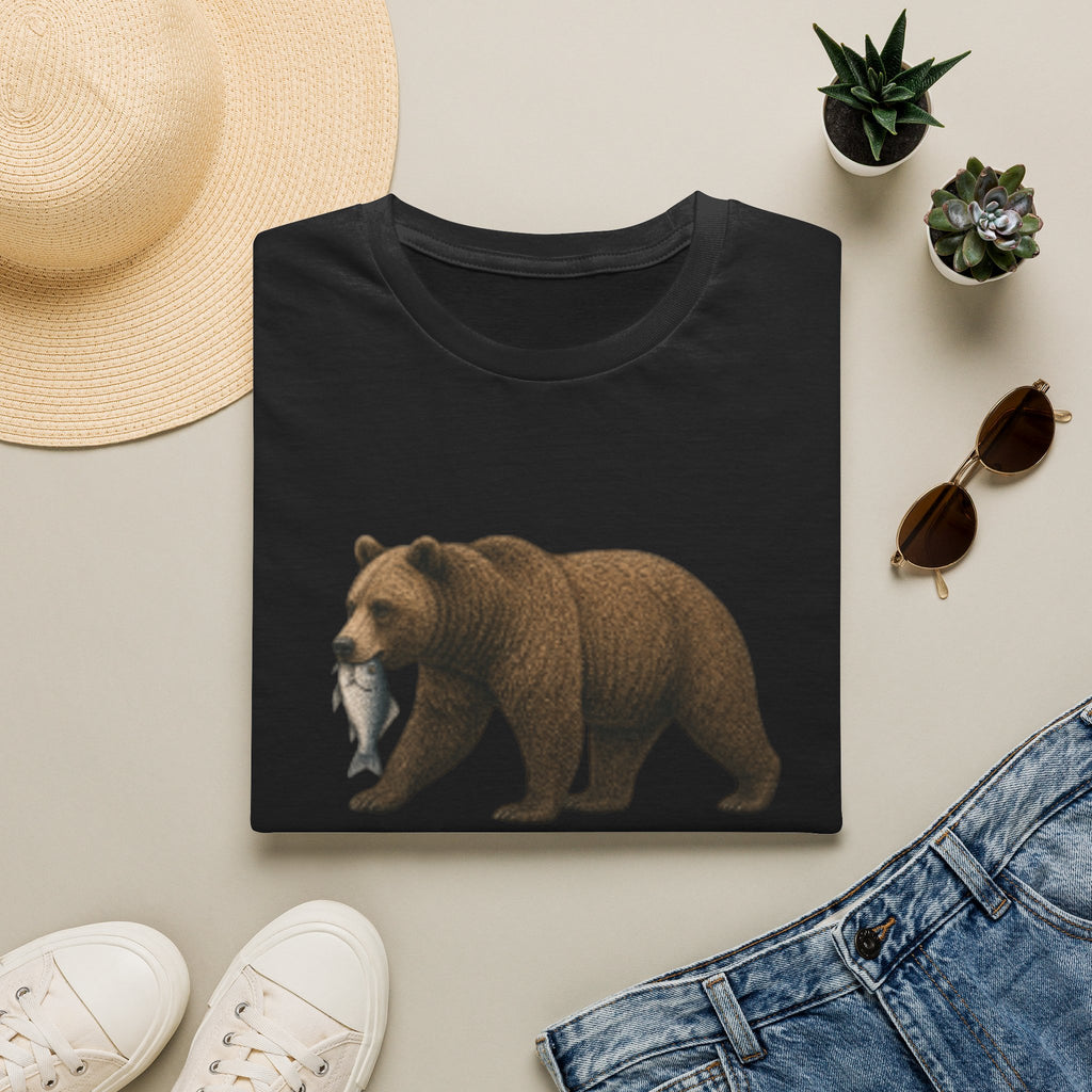 Bear with Fish T-Shirt — Rustic Wildlife Graphic Tee for Nature Lovers
