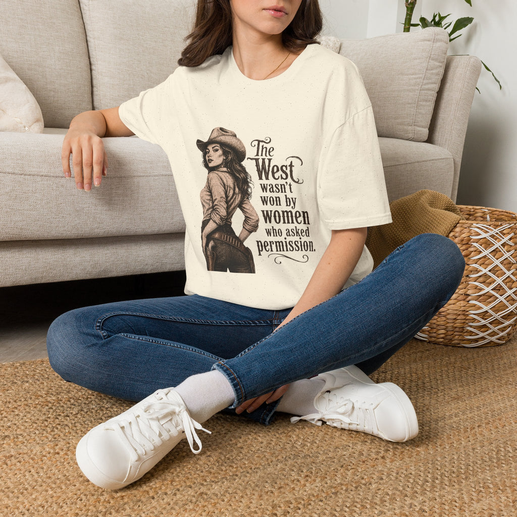 T‑Shirt — “The West Wasn’t Won by Women Who Asked Permission” Vintage Cowgirl Graphic