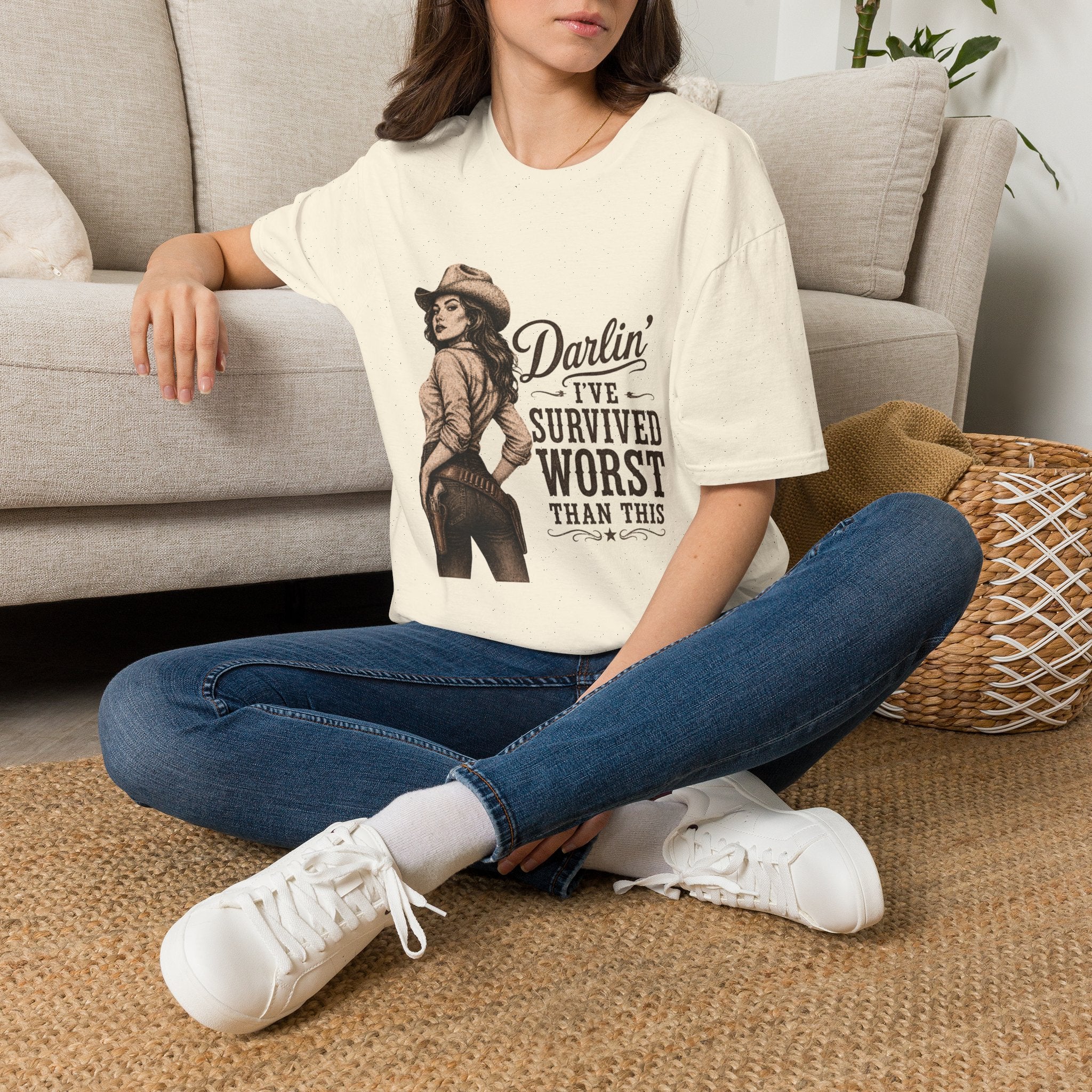 Cowgirl T‑Shirt — "Darlin' I've Survived Worse Than This" Vintage Western Tee