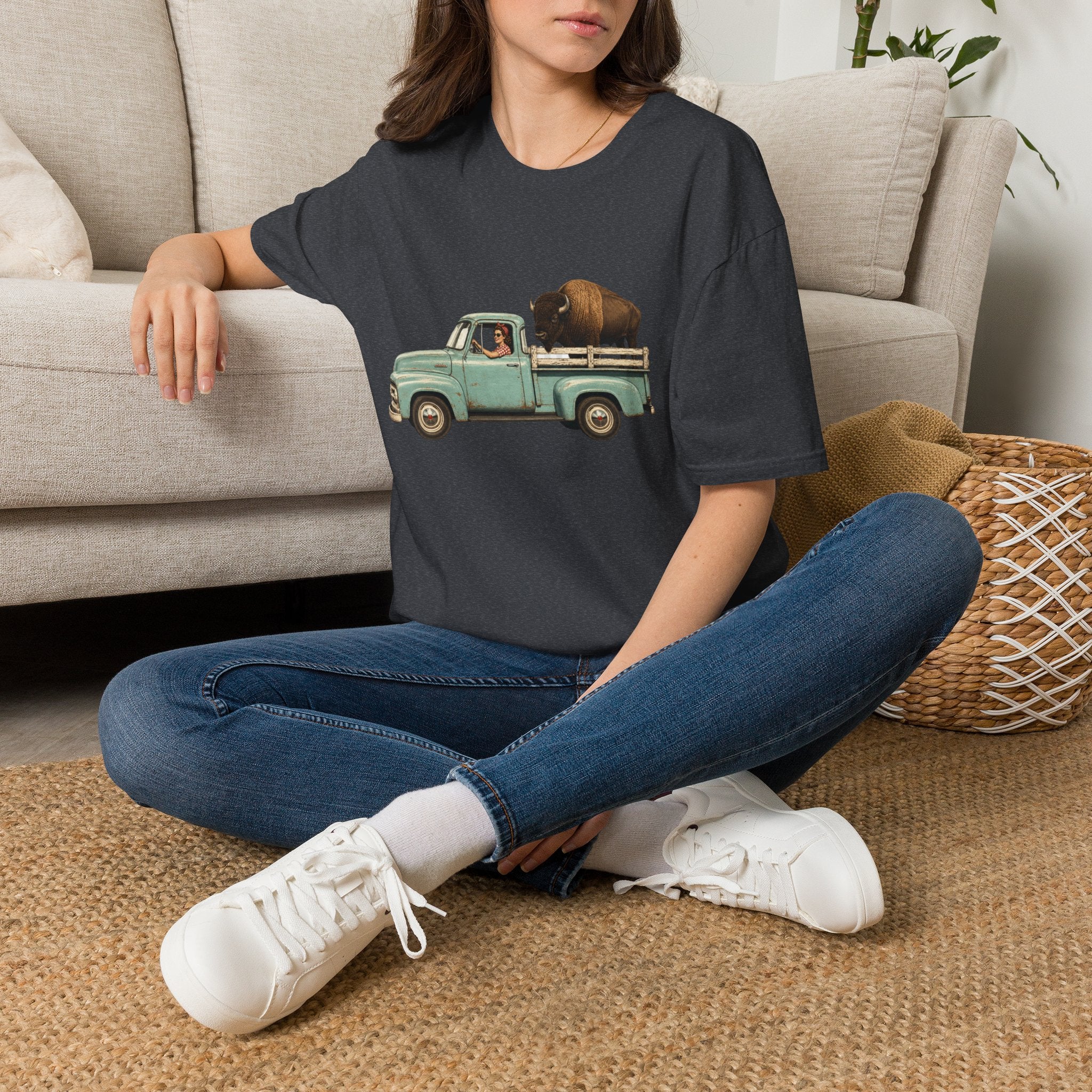 Vintage Truck & Buffalo T-Shirt — Retro Western Road Trip Tee