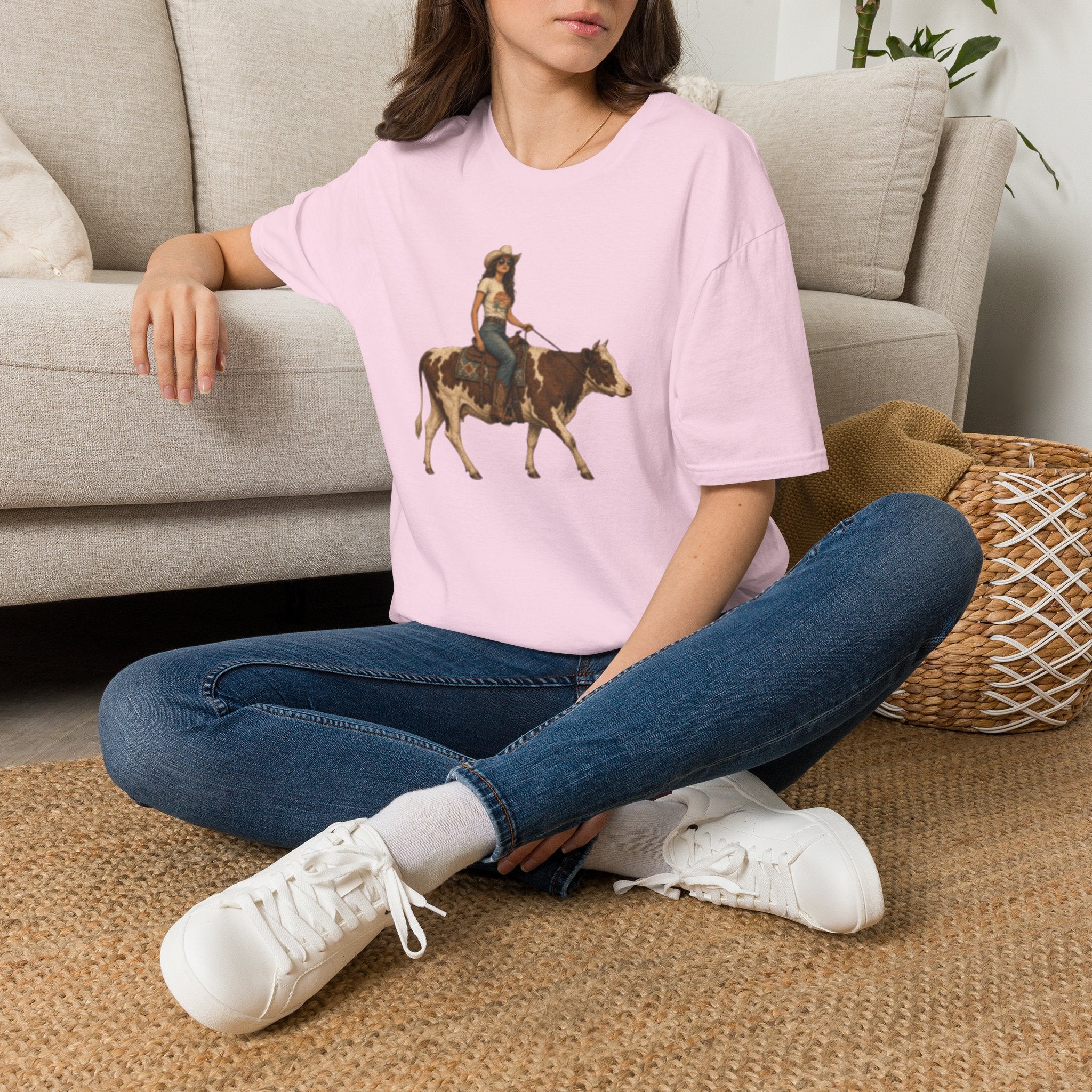 Cowgirl Riding Longhorn T-Shirt — Western Rodeo Graphic Tee