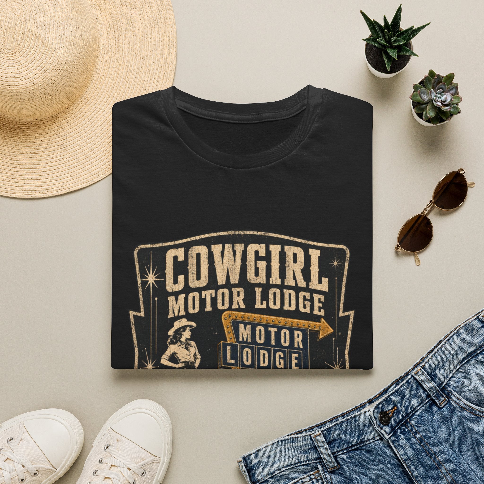 Cowgirl Motor Lodge Vintage Graphic T‑Shirt — Retro Western Travel Tee