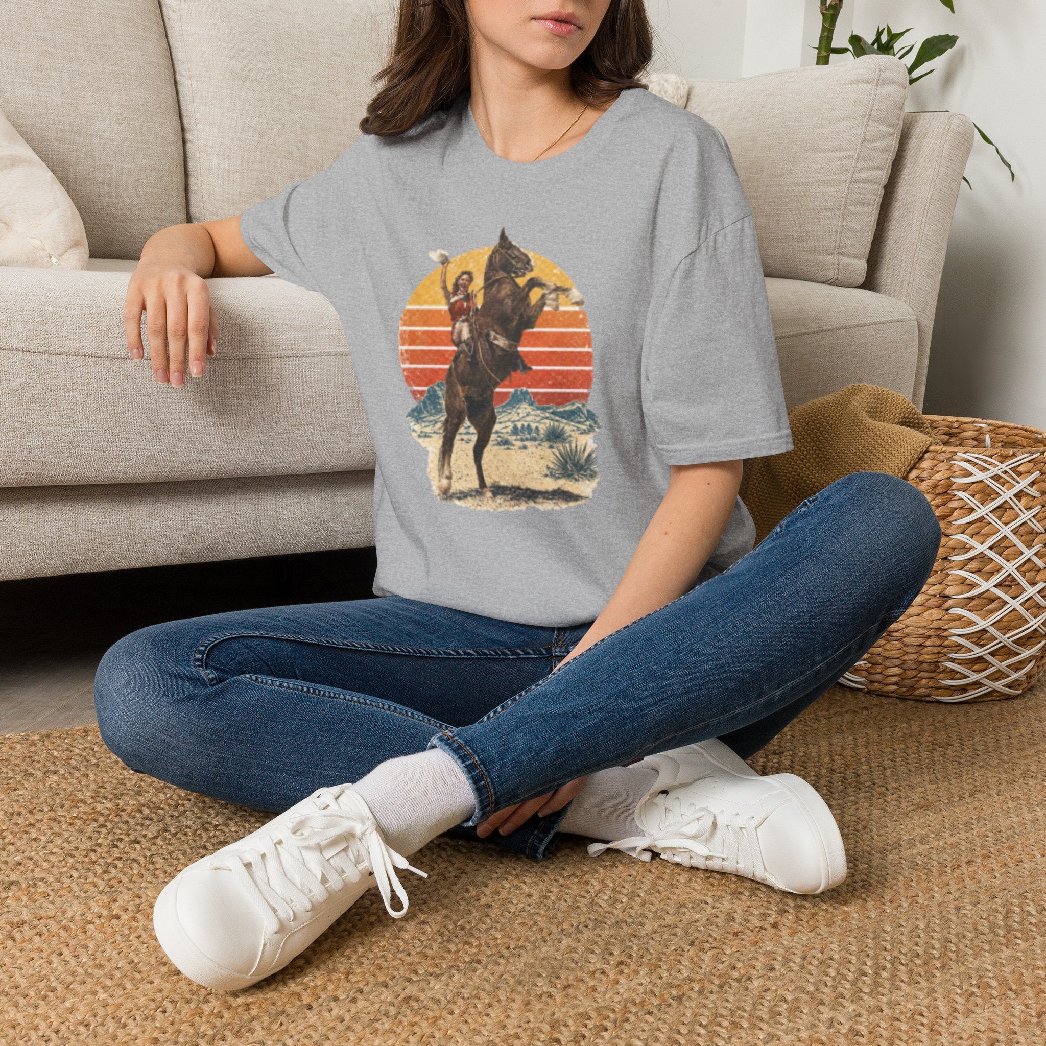 Retro Cowboy Rodeo T-Shirt — Rearing Horse & Rider Graphic
