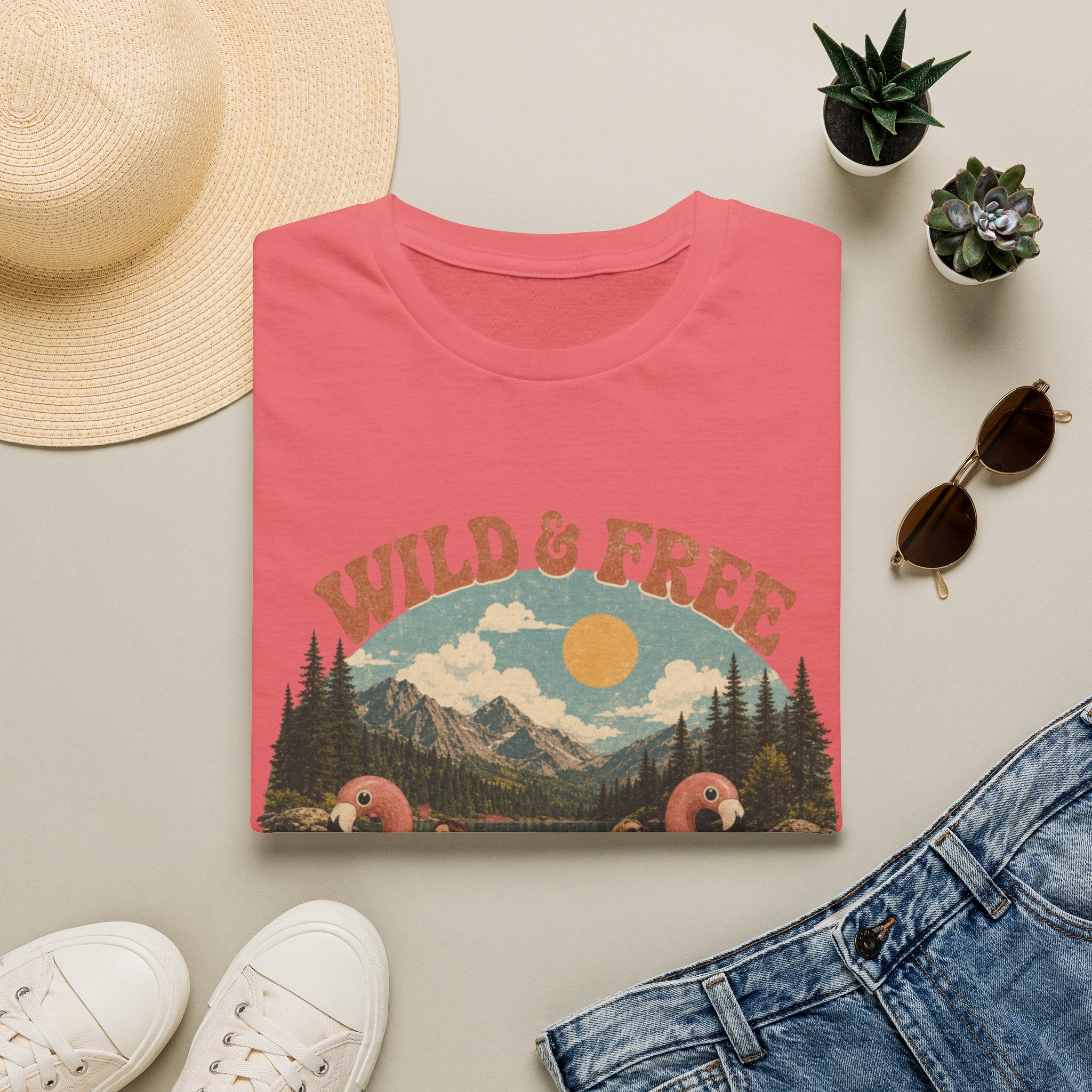 Wild & Free Vintage Nature T-Shirt — Flamingo Mountain Scenic Tee