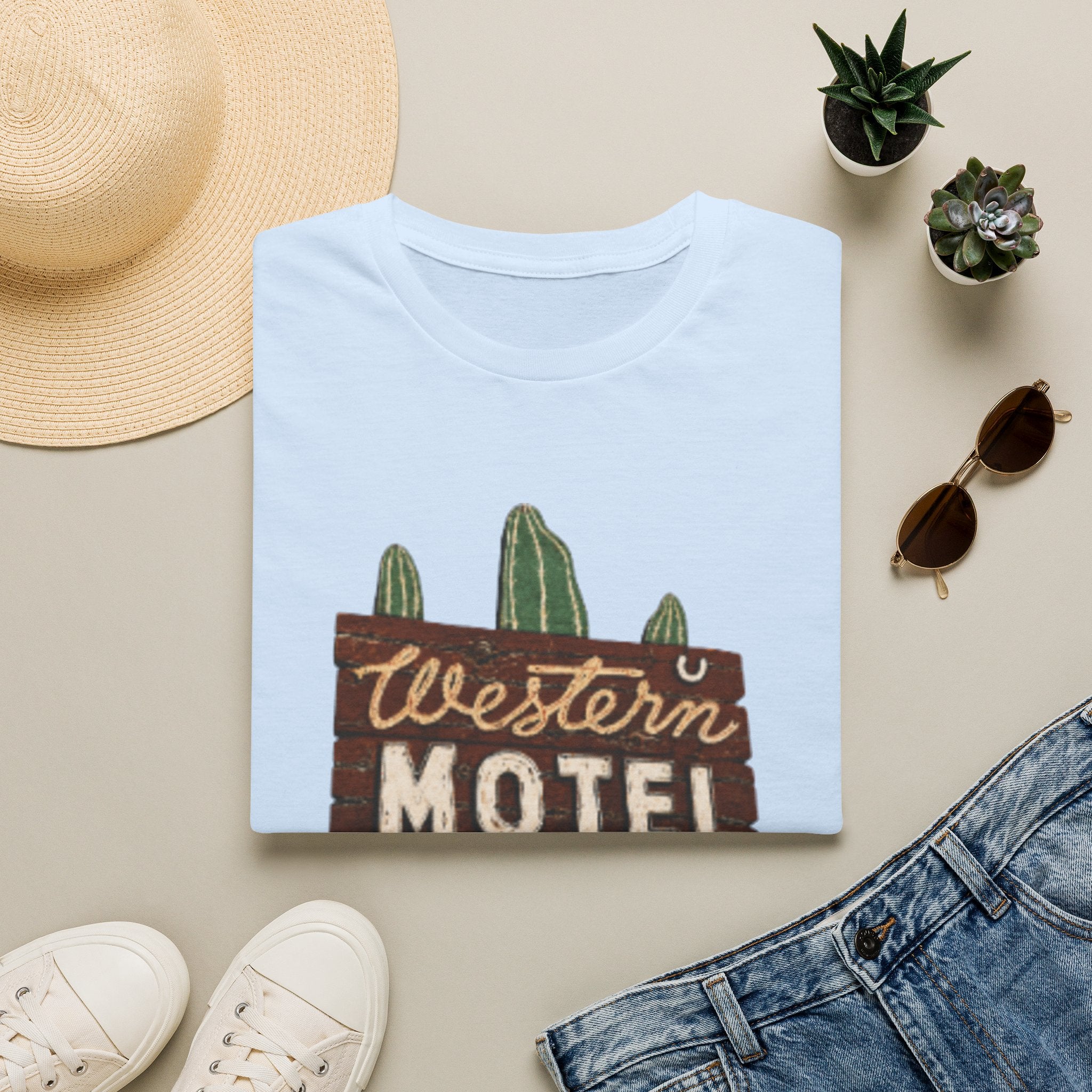 Western Motel Vintage Sign T-Shirt — Desert Cactus Roadtrip Tee