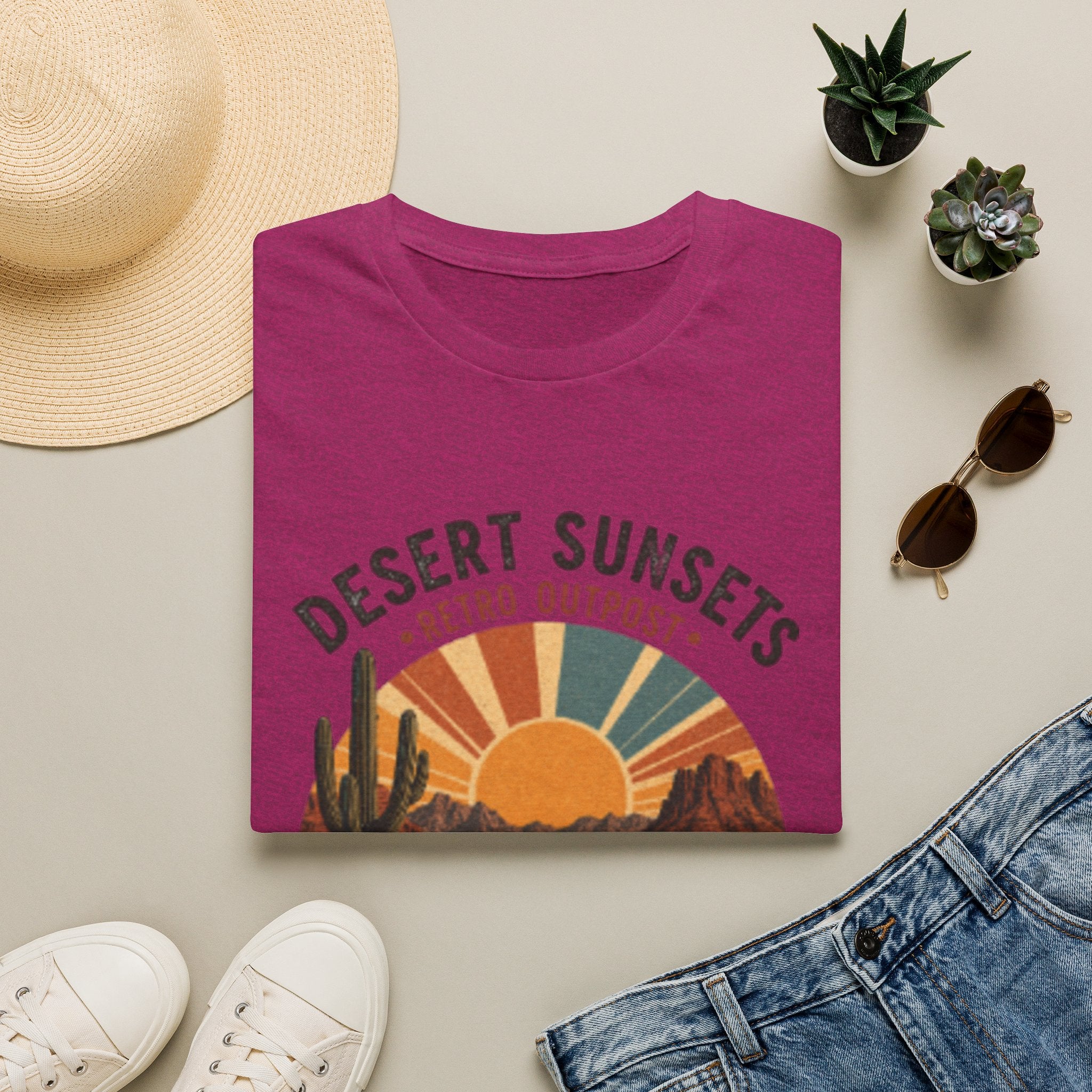 Desert Sunsets T-Shirt — Retro Outpost 'Roam Far • Stay Wild' Graphic Tee