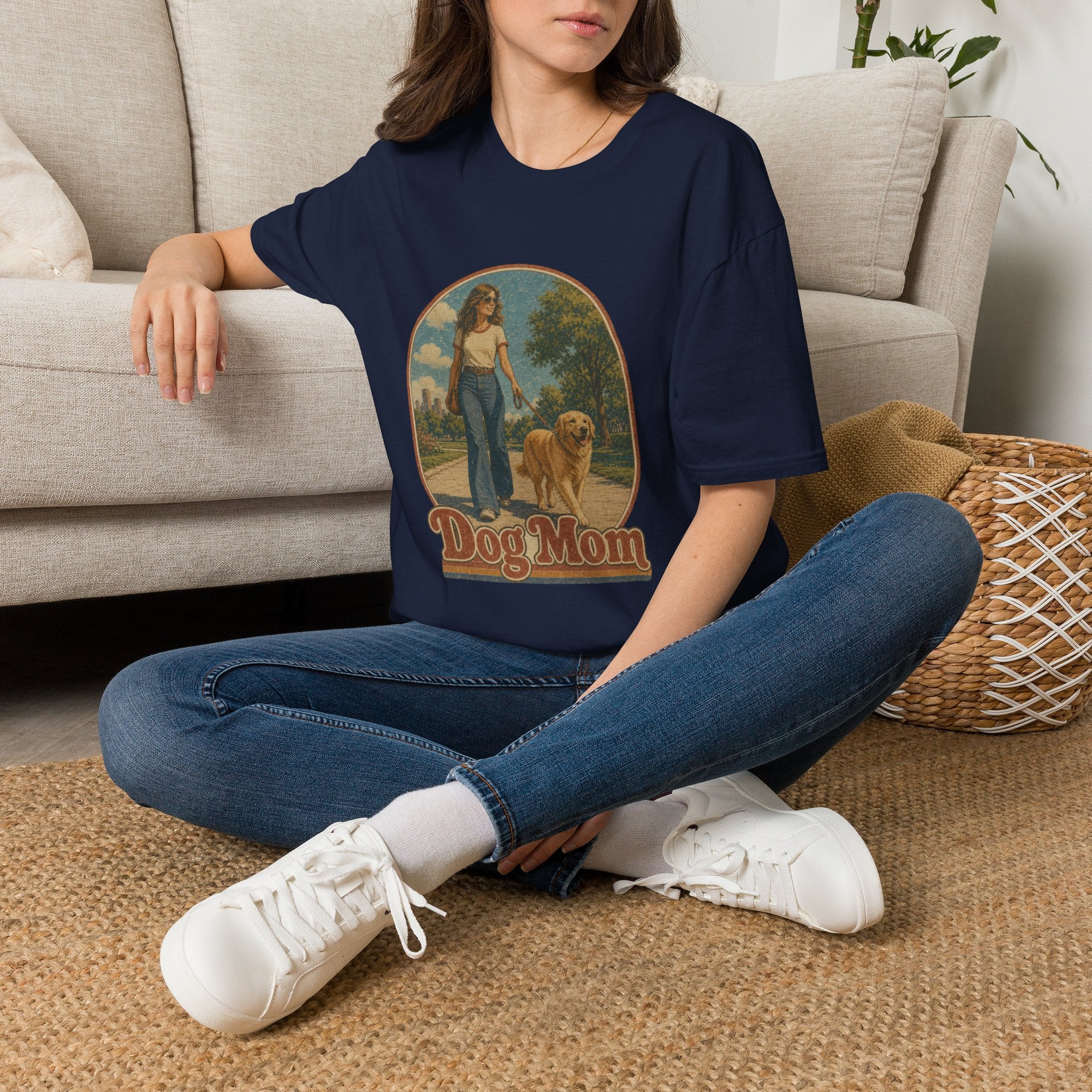 Dog Mom T-Shirt — Retro Woman Walking Dog Vintage Graphic Tee