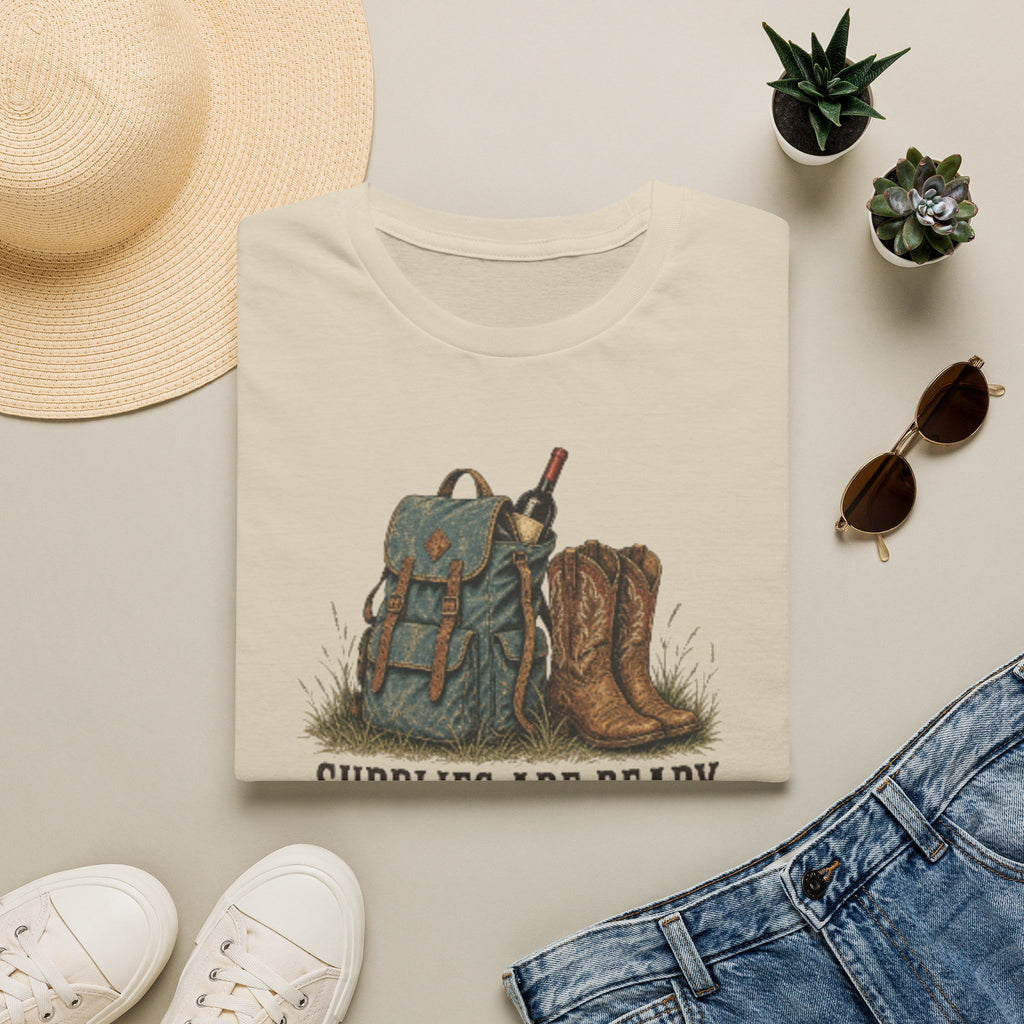 Camping Backpack & Boots T-Shirt — “Supplies Are Ready” Outdoor Tee