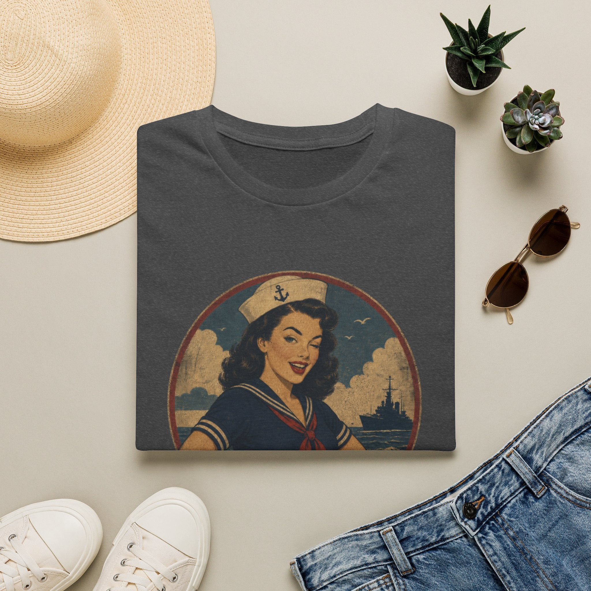 Vintage Sailor Girl T-Shirt — “Smoothing Like a Sailor” Retro Navy Pin-Up Tee