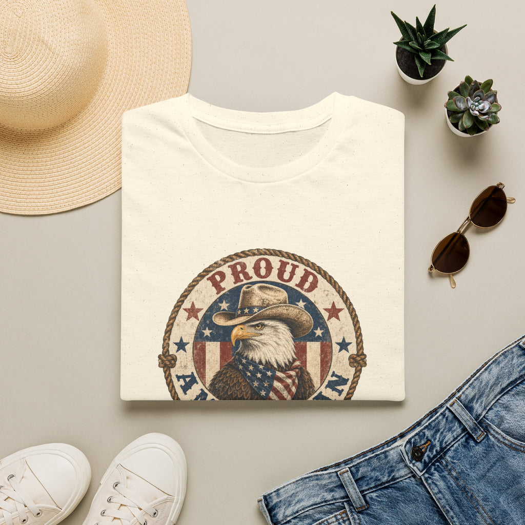 Proud American Cowgirl T-Shirt — Vintage Eagle & Flag Graphic